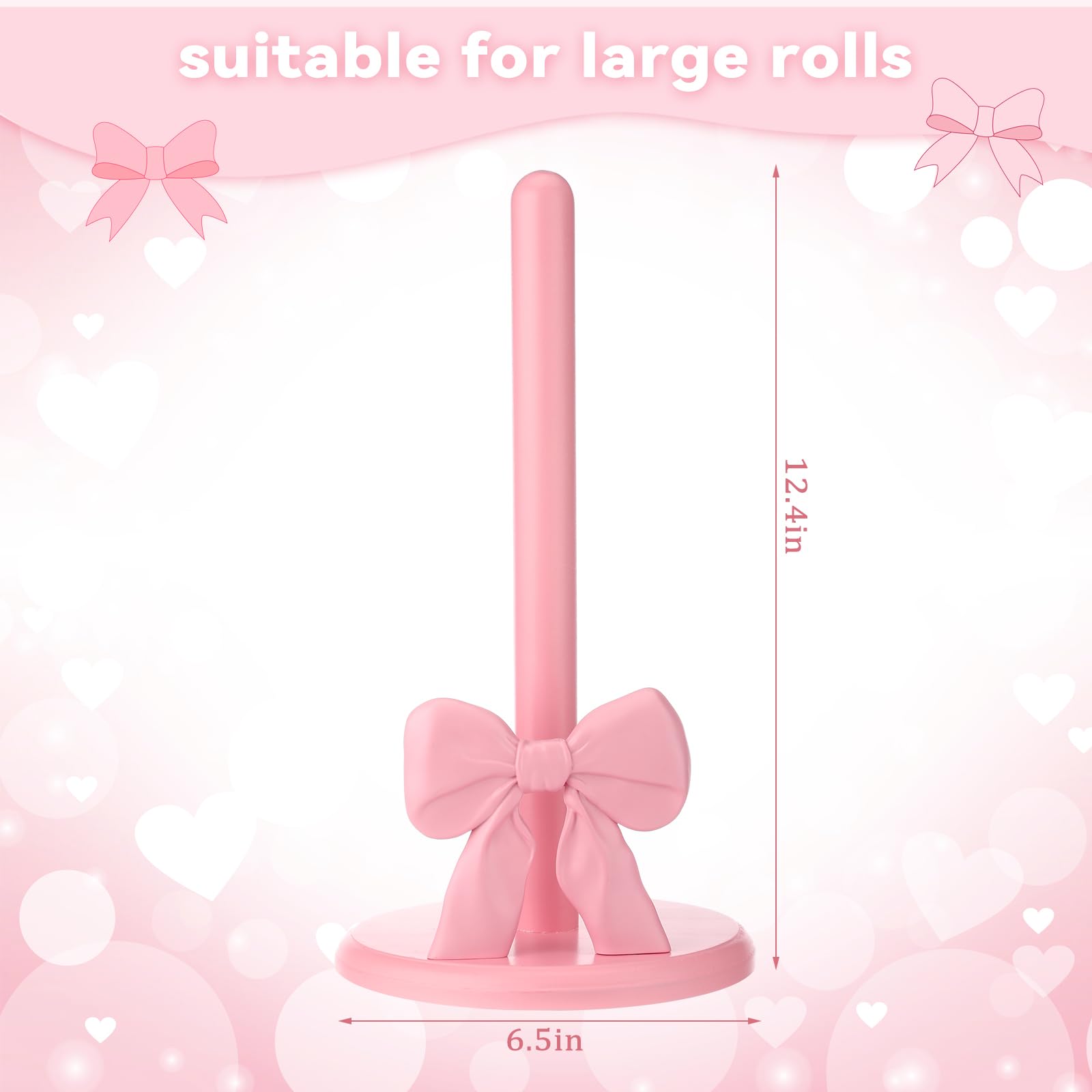 Coquette Pink Bow Paper Towel Holder Cute Wooden Decorative Paper Towel Stand Free-Standing
