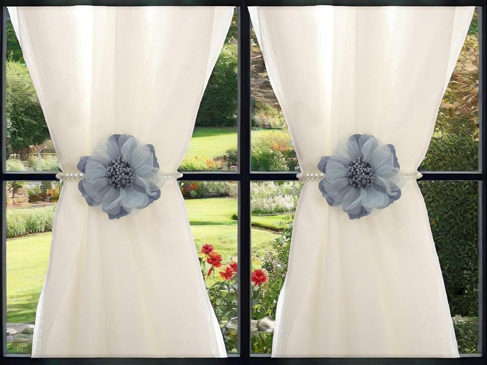 Elegant Pearl Magnetic Curtain Tieback with Handmade Flower Decorative Drapery Holdbacks Rope Holder