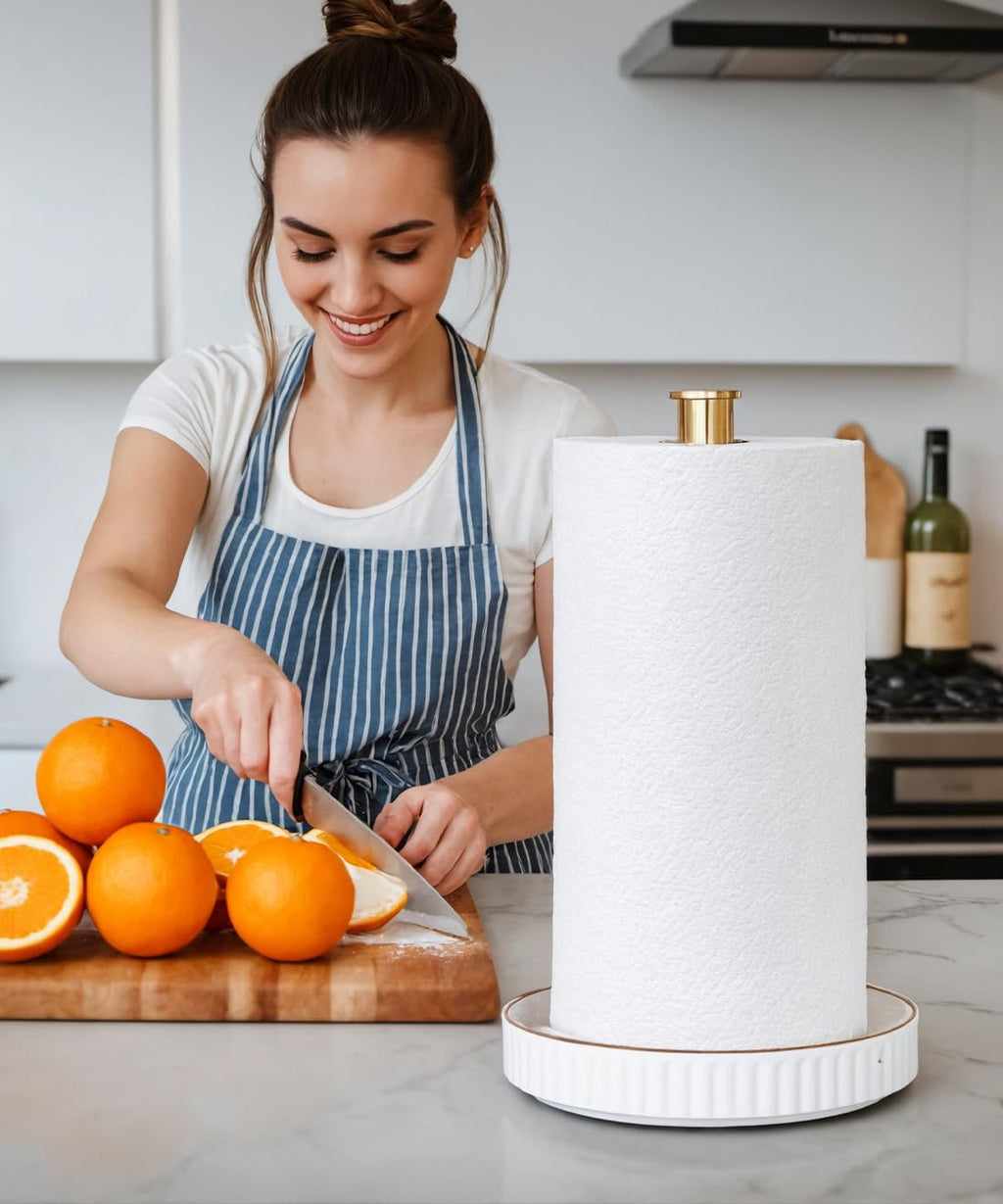 Stable Elegant and Durable Kitchen Roll Stand Paper Towel Holder Countertop, Ceramic Base