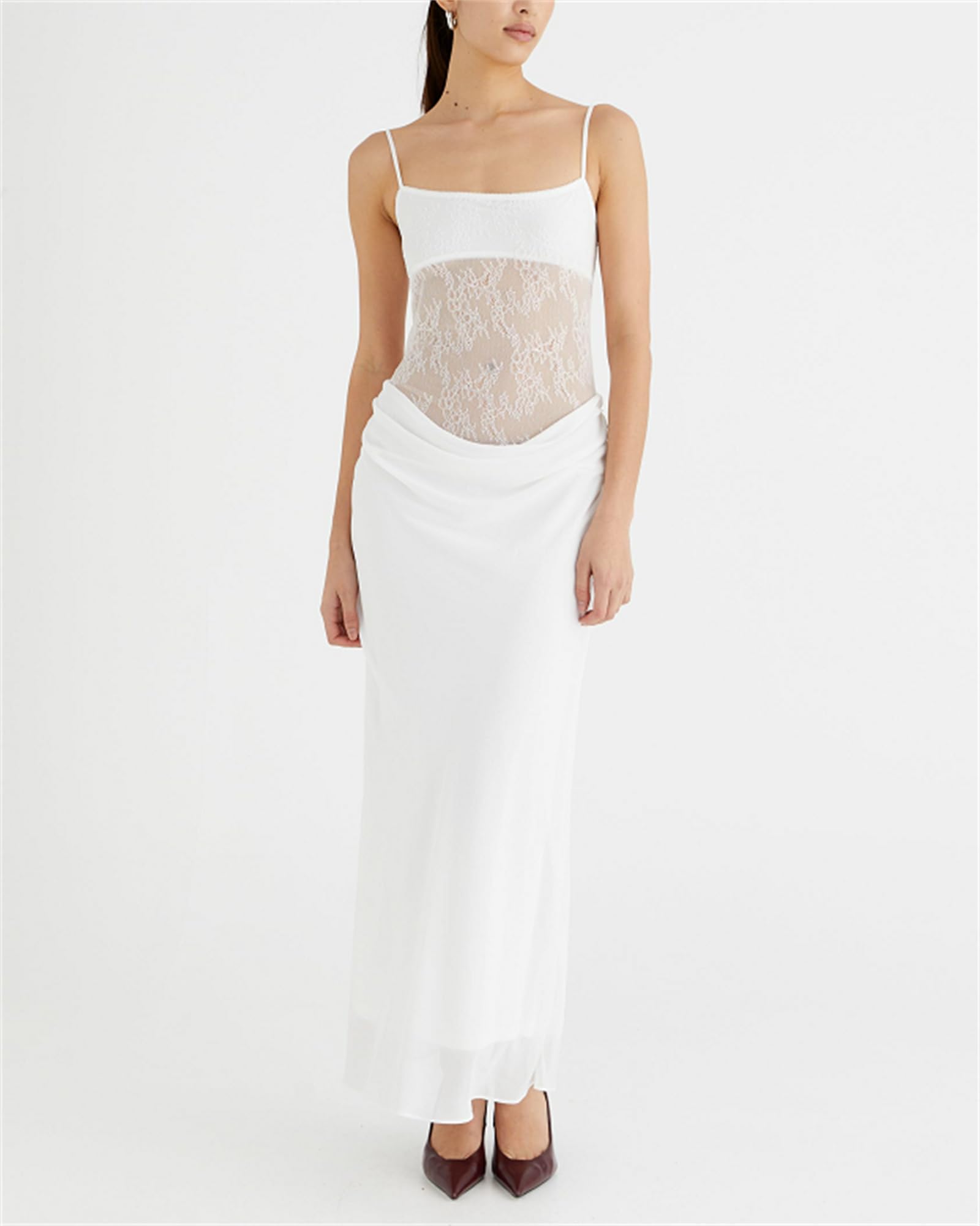 Women Sexy Hollow Out Maxi Dress Sleeveless Backless Lace Pachwork Bodycon Long Dress Y2k Dress