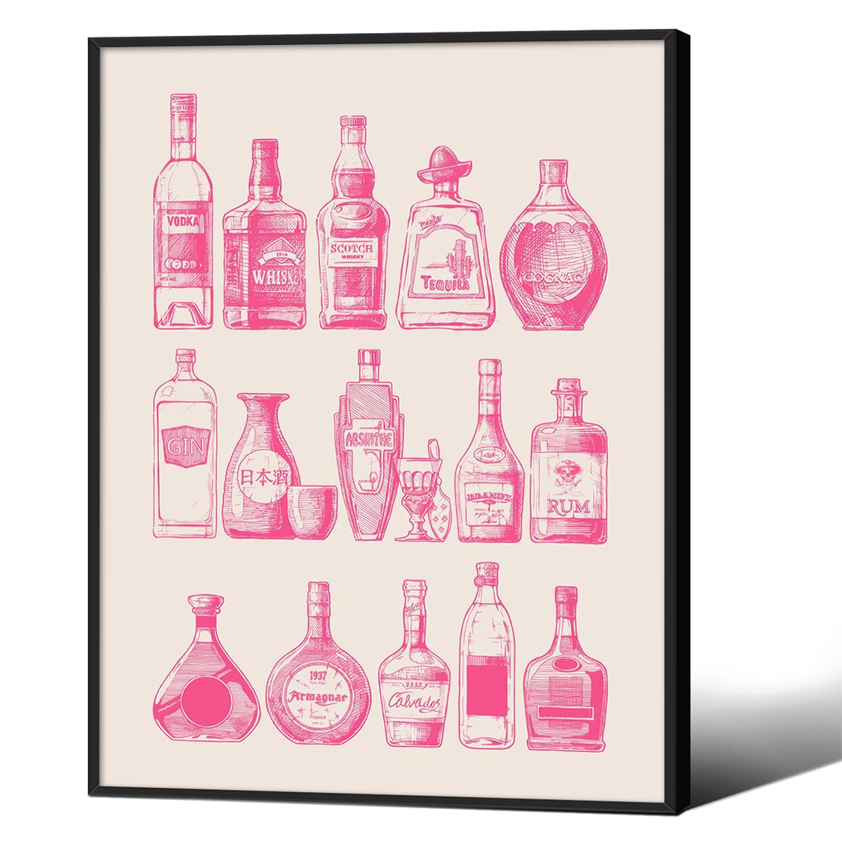 Cocktail Poster Alcohol Drink Wall Art Preppy Bar Cart Canvas Prints for Funky Bar Kitchen Wall Decor
