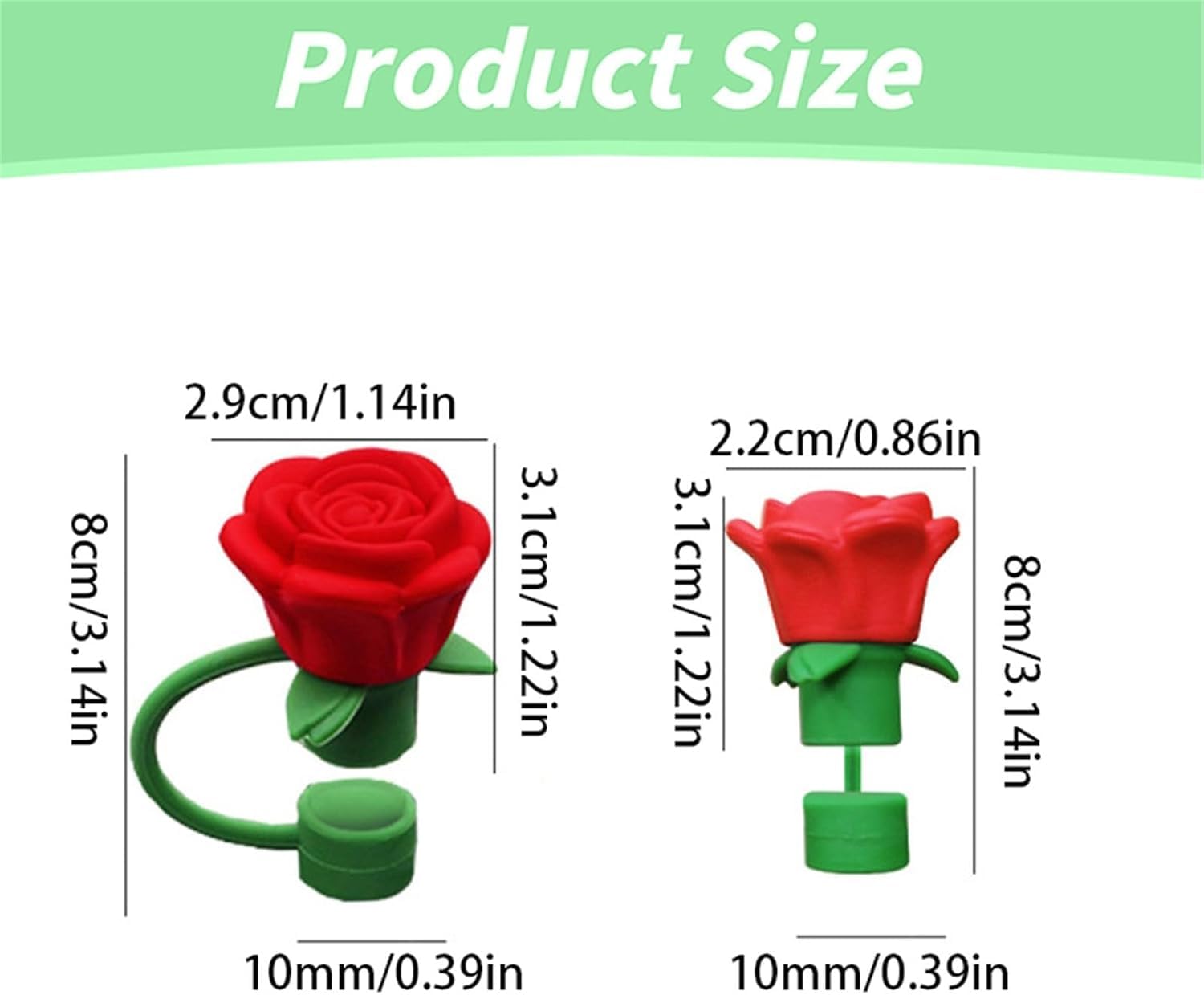 Rose Flower Straw Covers for Stanley Cup, Silicone Cover Dust Proof Plugs Protector 4Pcs 10mm