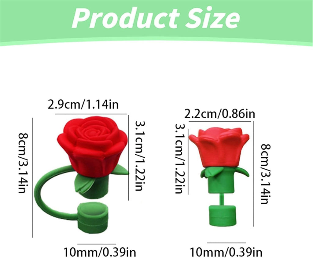Rose Flower Straw Covers for Stanley Cup, Silicone Cover Dust Proof Plugs Protector 4Pcs 10mm