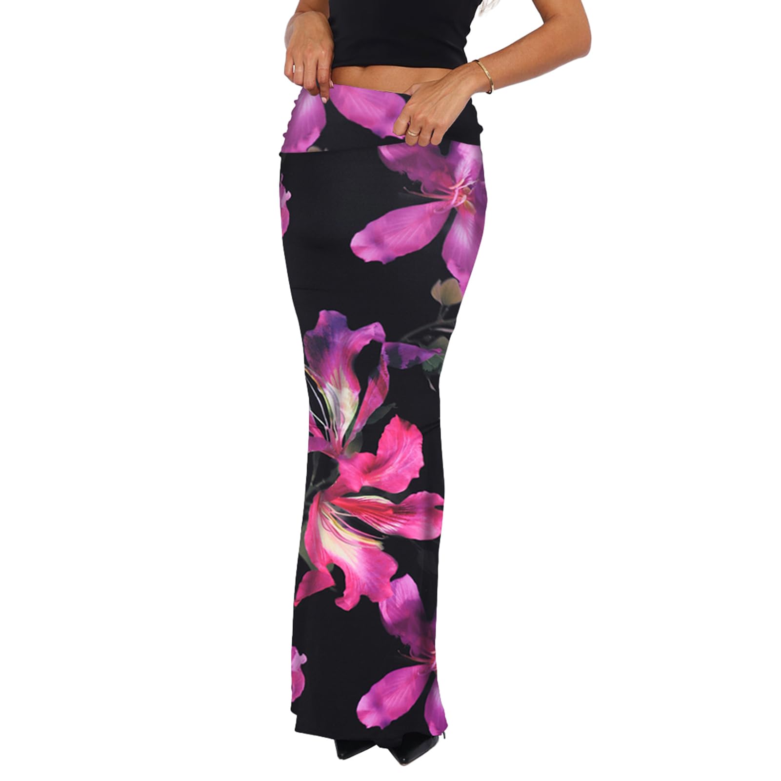 Foldover Bodycon Maxi Skirts High Waist Floral Leopard Cheetah Print Sexy Long Y2k Skirt