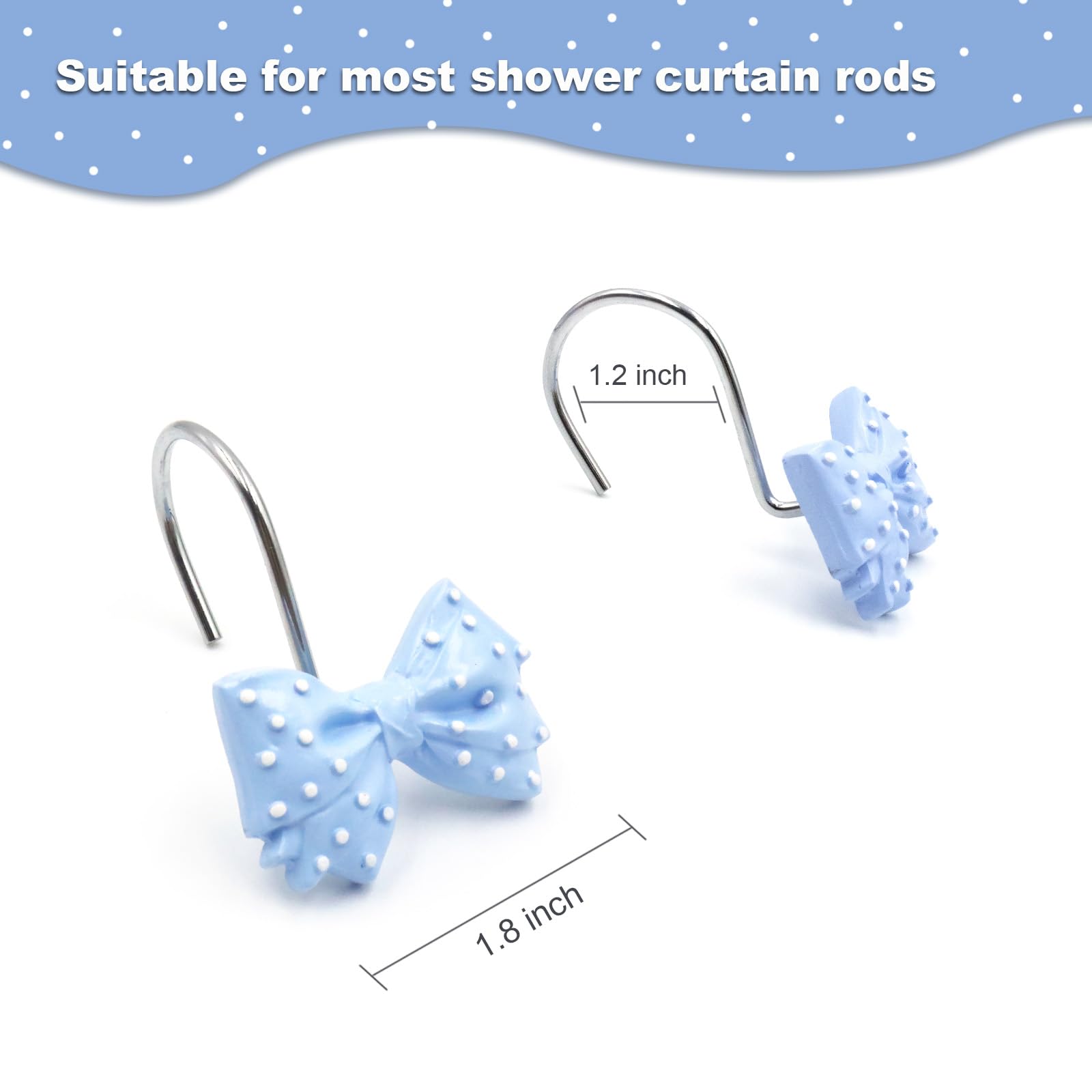 Decorative l Cute Bow Knot Polka Dots Shower Curtain Rings Decor Resin 12 Pcs