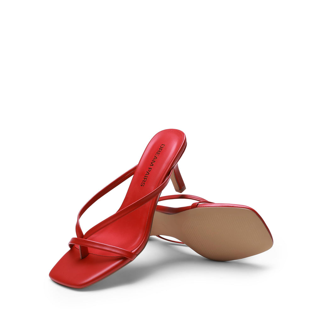 Women Sexy Kitten Low Heels Open Square Toe Thong Heeled Sandals