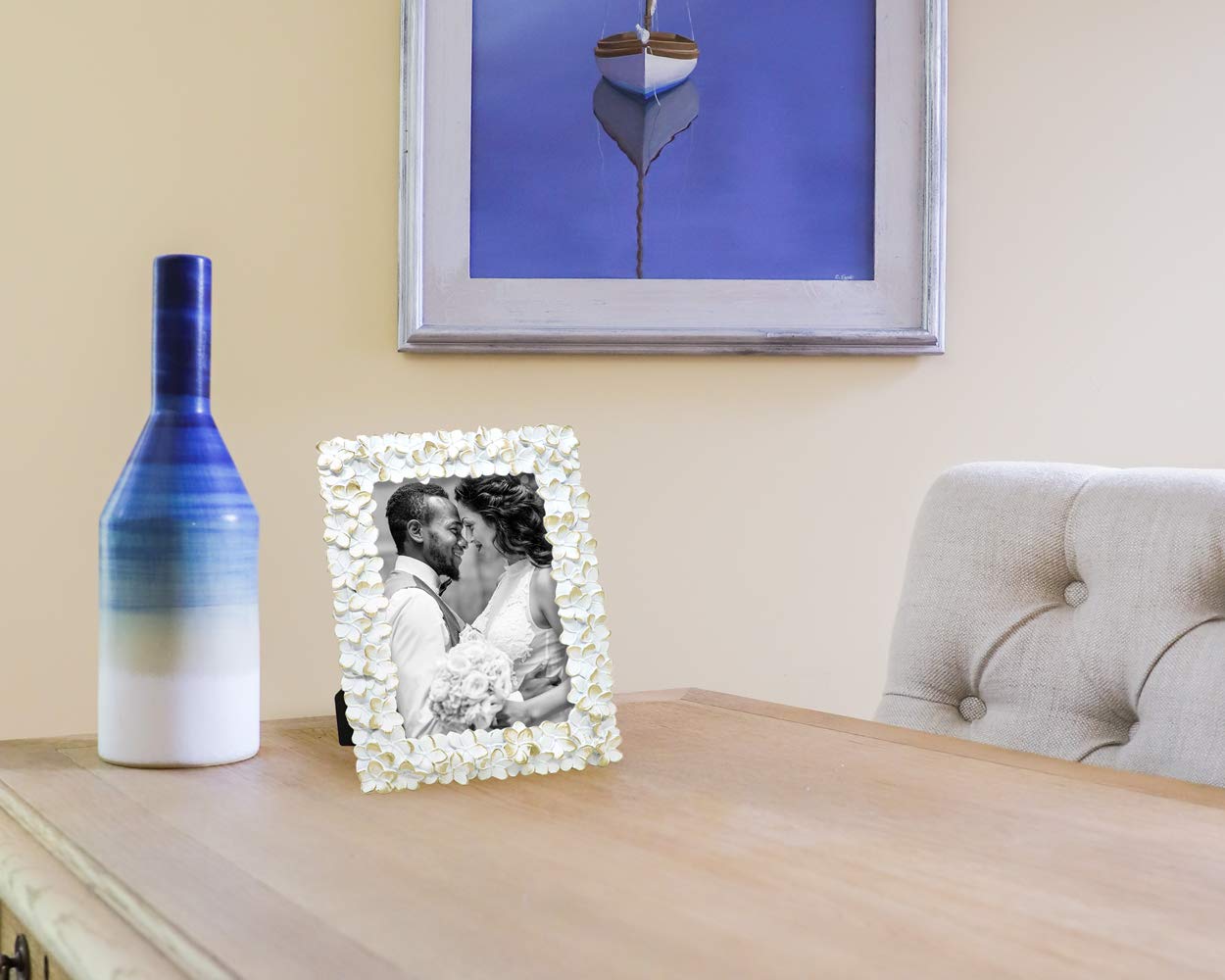 Flower Textured Hand-Crafted Resin Picture Frame w/Easel & Hook for Tabletop & Wall Display, Decorative Floral Design Home D cor, Photo Gallery, Art