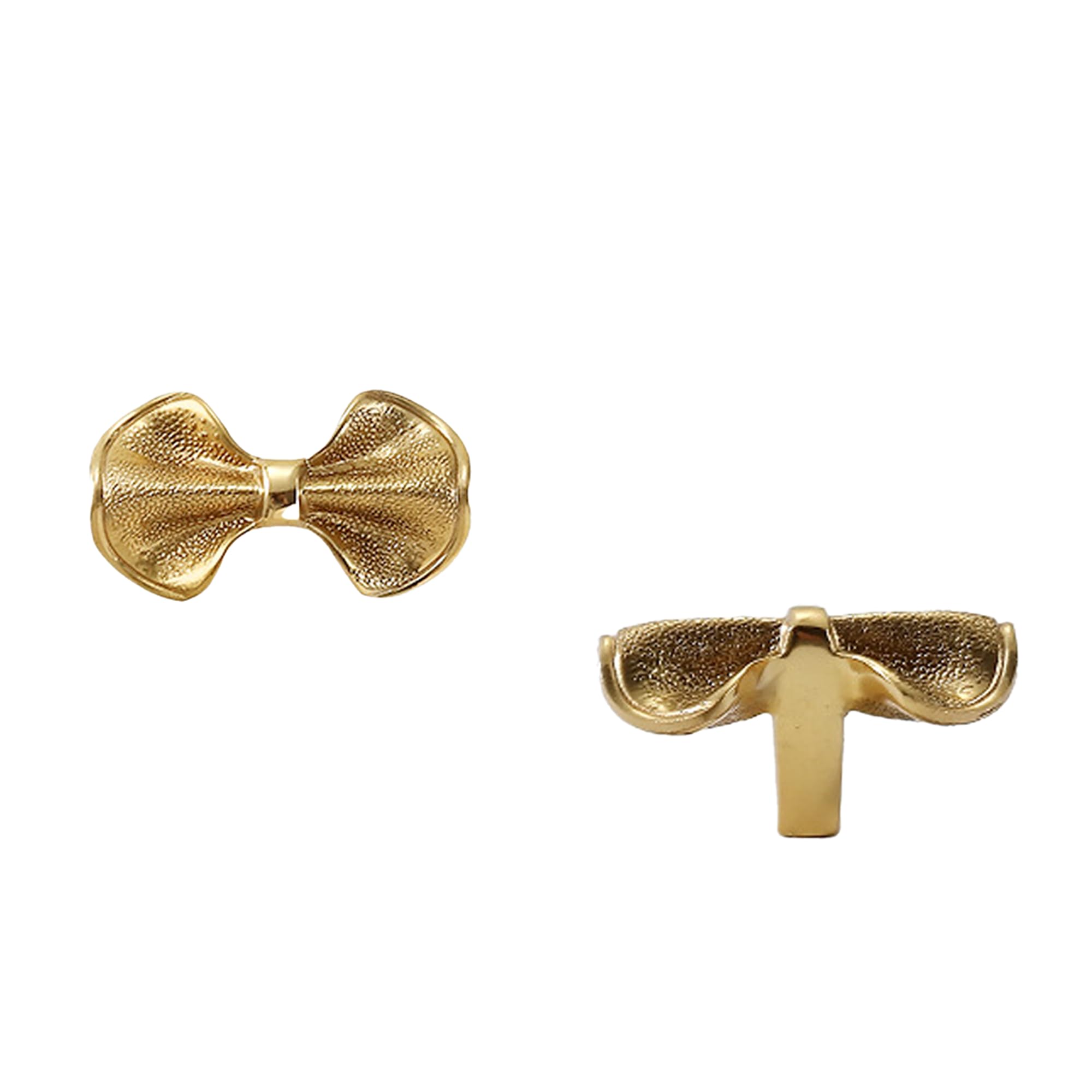 Gold Brass Small Bow Knobs Cute Dresser Drawer Handles Kitchen Cabinet Pulls Art Deco Single Hole Decorative Knobs Modern Furniture Hardware for Closet Cupboard
