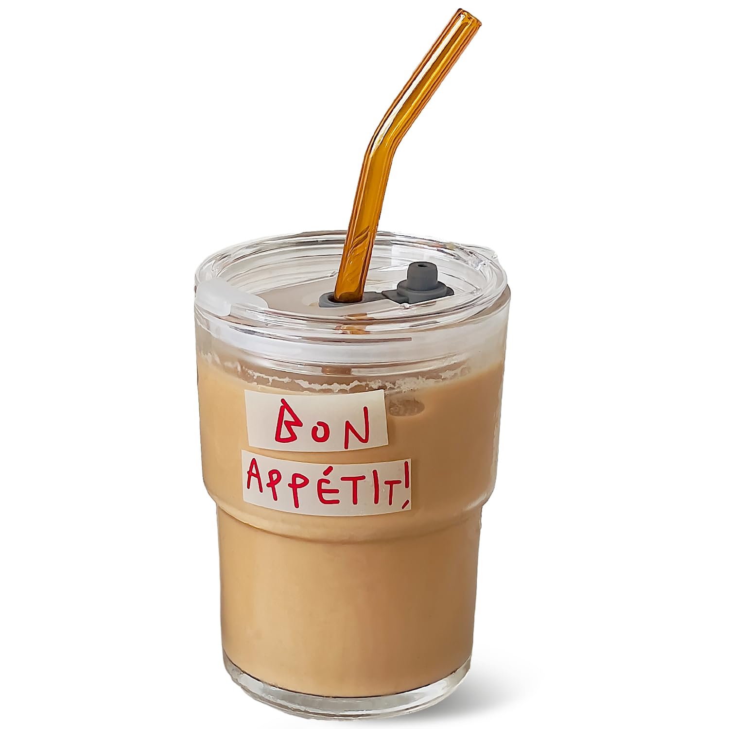 Glass Tumbler with Straw and Lid, Reusable Iced Coffee Cup Tumbler, Cute Glass Cups 13oz