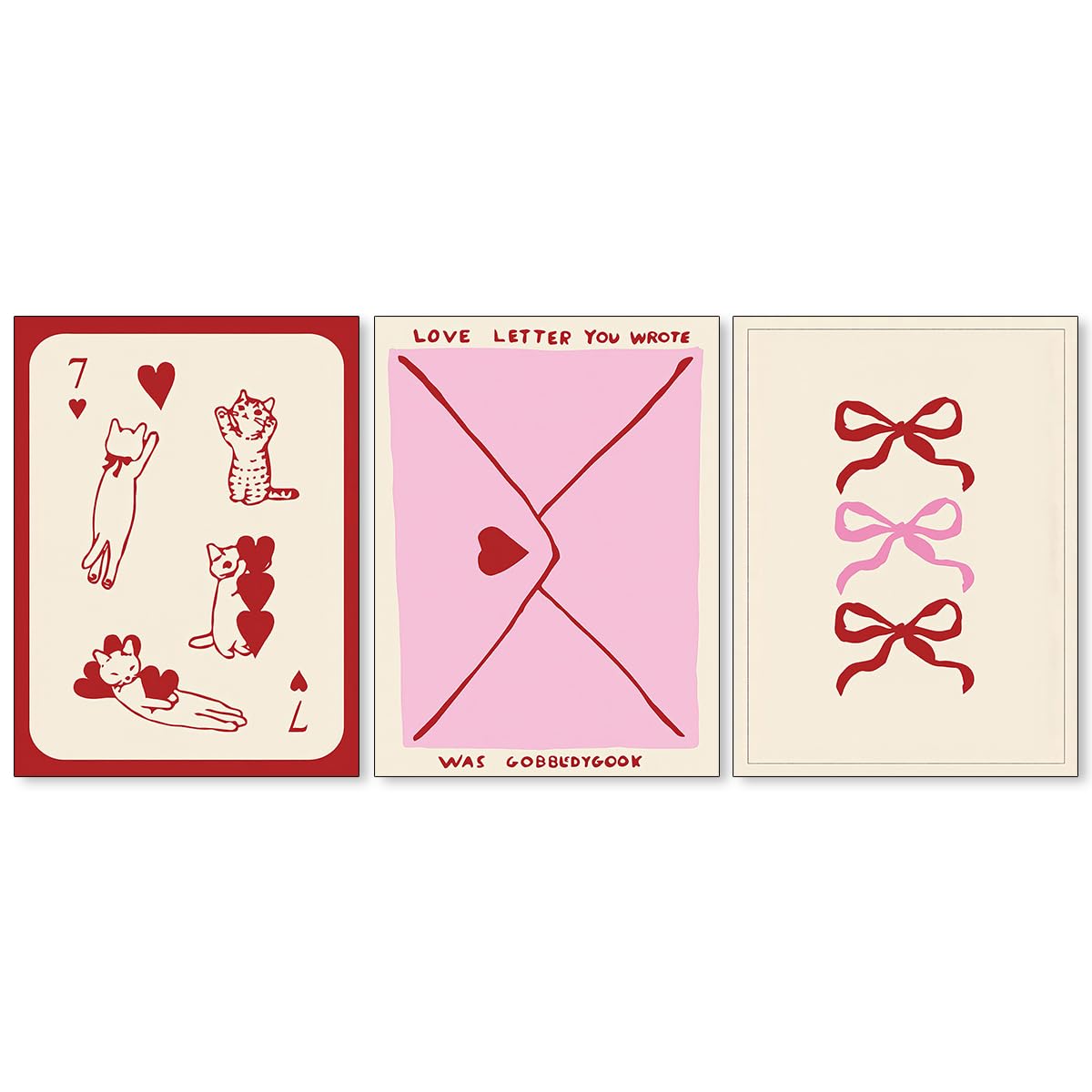 Coquette Bow Aesthetic Poster Preppy Wall Art Set of 3 Trendy Cute Canvas Prints