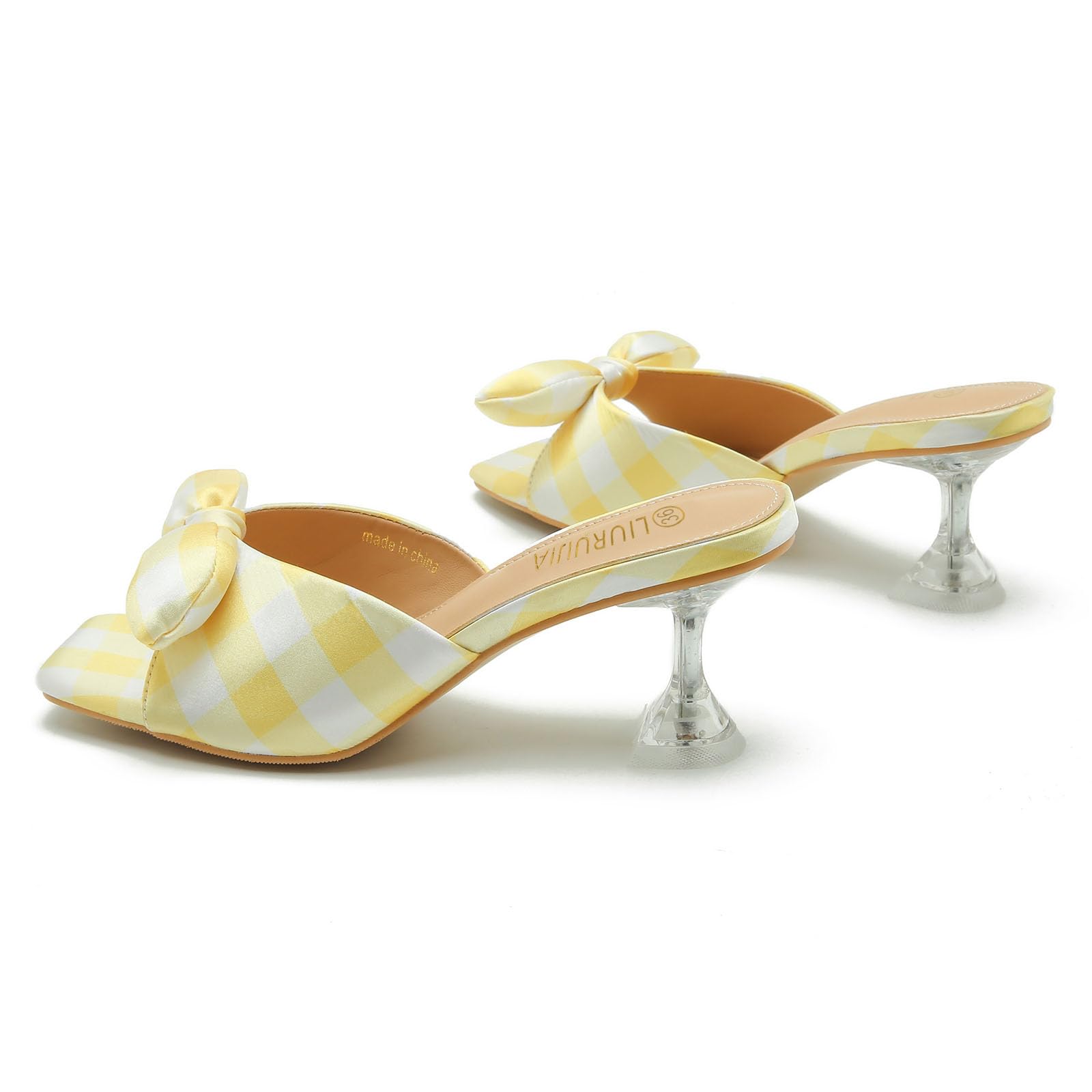 Ladies Bow Tie Kitten Heel Sandals For Women Mule Sandals Slingback Square Open Toe Low Wedding Heels Backless Slip On Slide Summer Cute Wedding Bridal Sandals Shoes