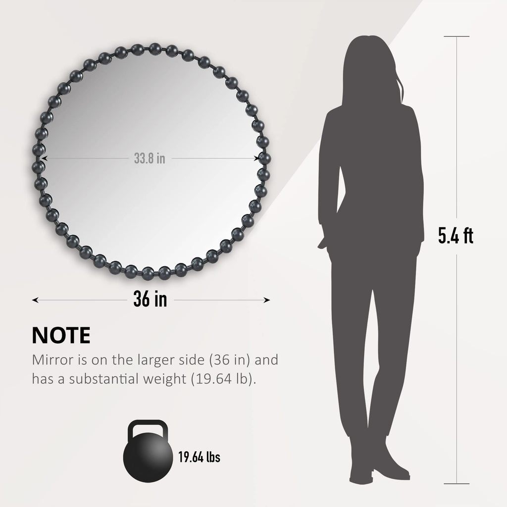 Metal Spherical Frame Round Mirror 36" Diameter