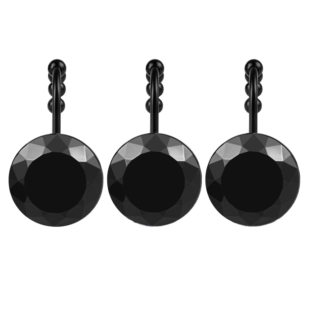 Luxury Design Round Diamond Crystal Gem Bling with Glide Balls Shower Curtain Hooks, Rust Proof Metal Rhinestones Glam Shower Curtain Rings-12 Pack