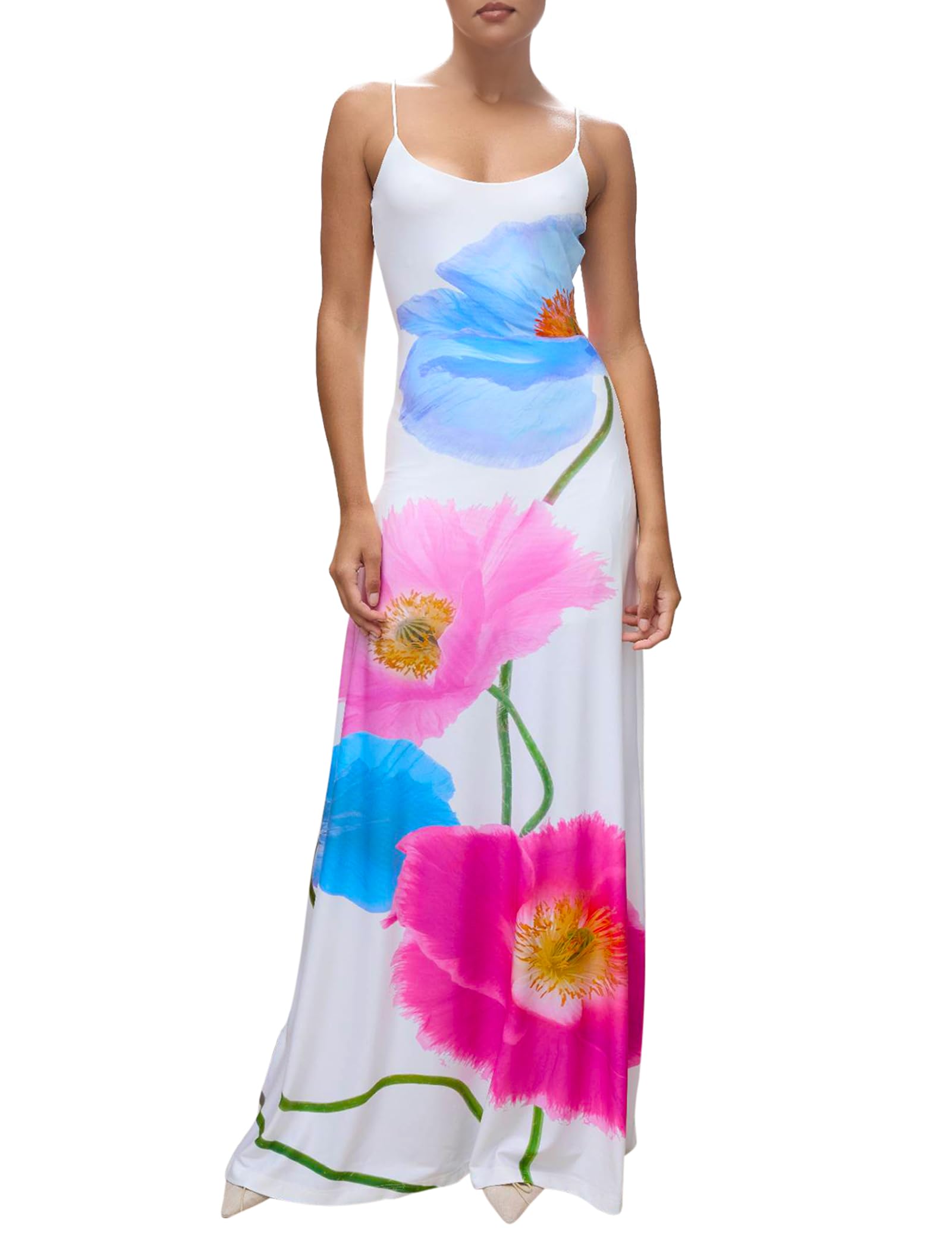 Women Sexy Backless Satin Maxi Dresses Spaghetti Strap Floral Print Dresses Slim Fit Elegant Long Dresses Night Party Outfits