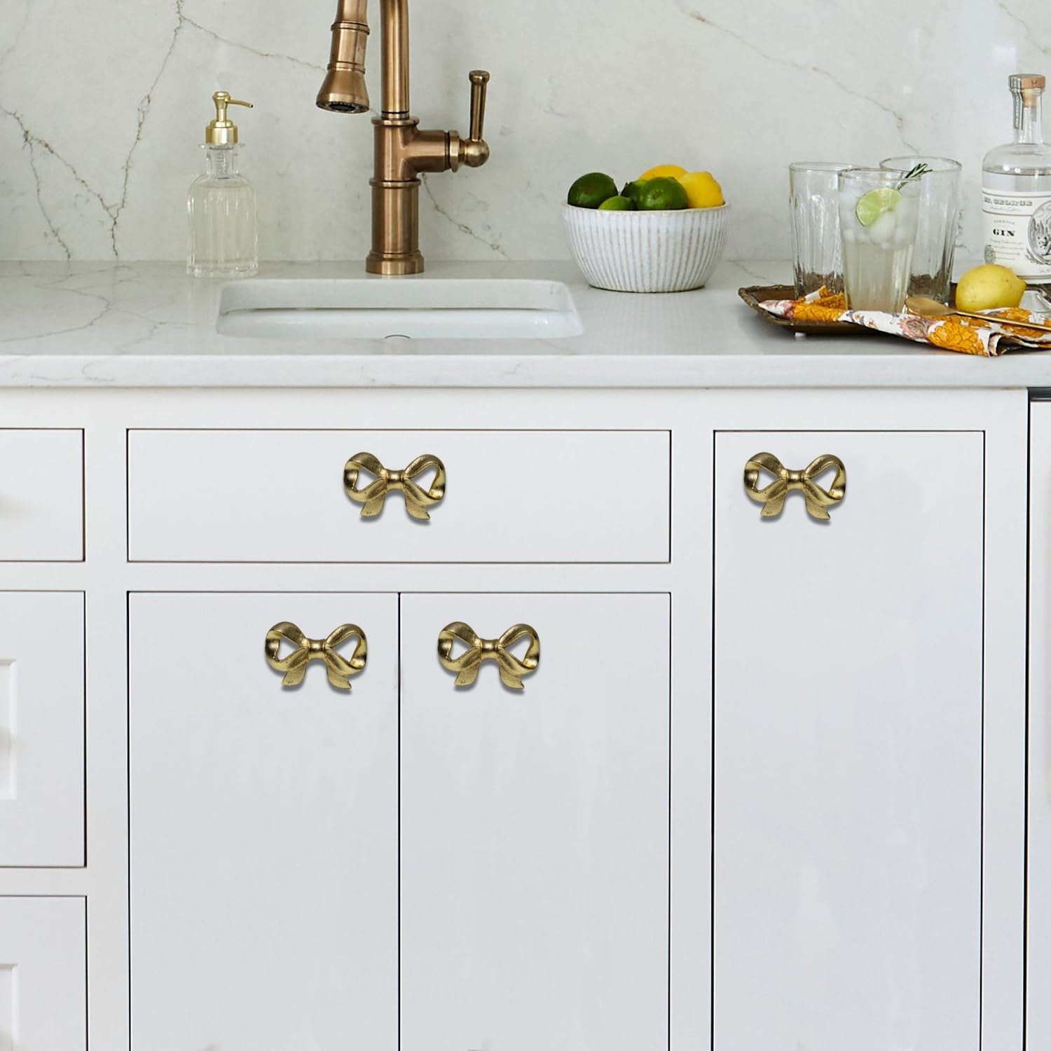 Set of 6 Metal Door Knobs - Decorative Door Knobs Bow Tie Handle with Screw | Cupboard Drawer Wardrobe Pulls (2.25" x 1.25" x 1.1") Gold