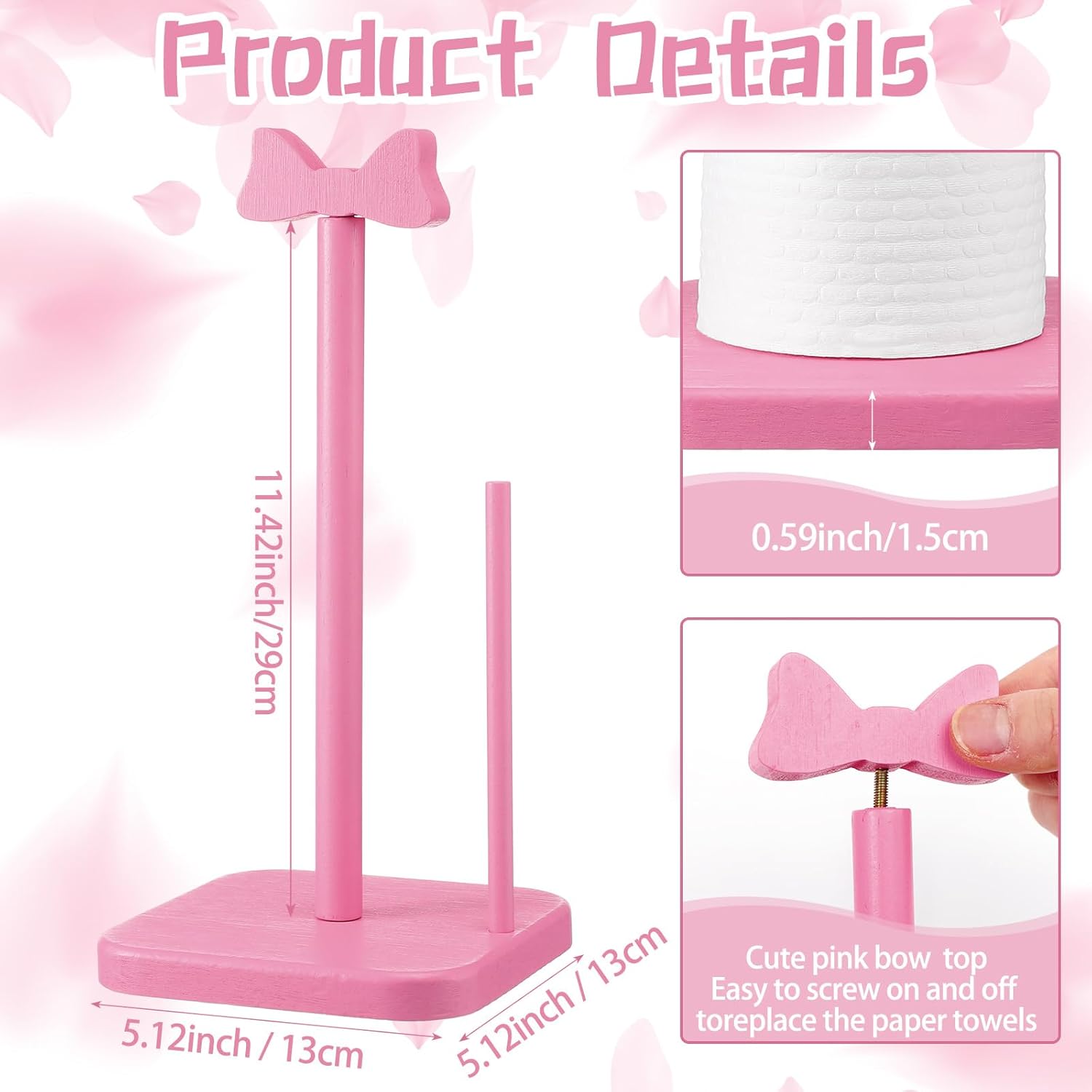 Pink Bow Paper Towel Holder Coquettish Cute Bow Wooden Paper Towel Holder Decor