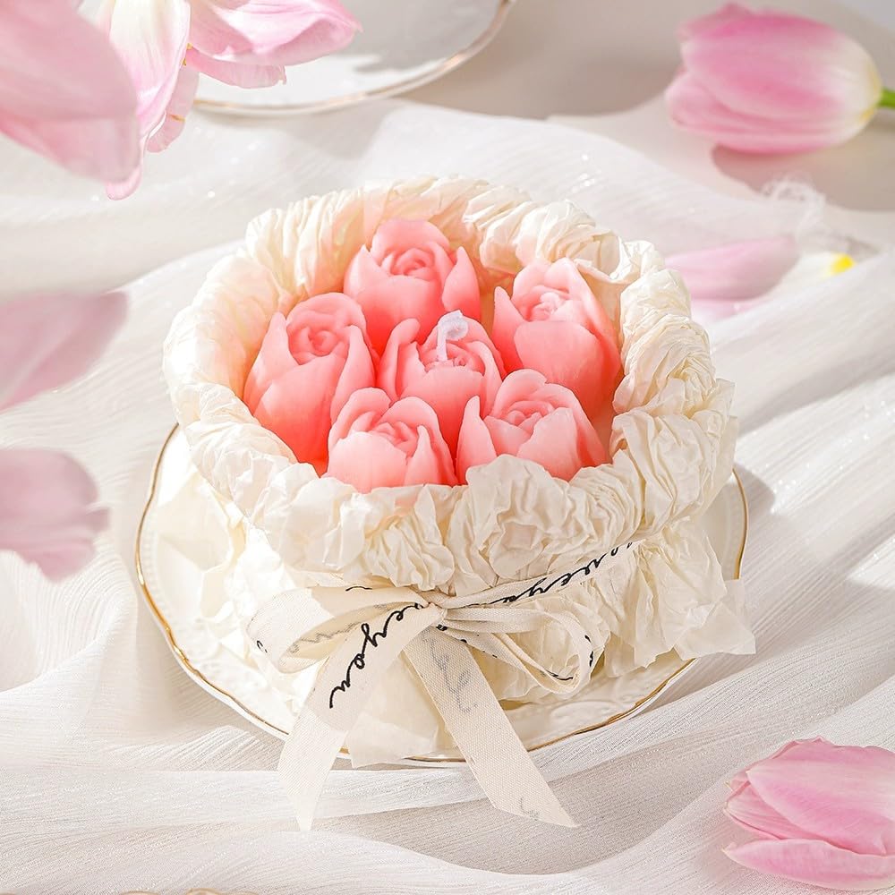 Handmade Floral Bouquet Candle, Scented Peony & Rose Shape, Gift for Women, Home Décor, Aromatherapy, Small (2.8"x2.4", 3 Flowers) & Large (3.6"x3", 5 Flowers)