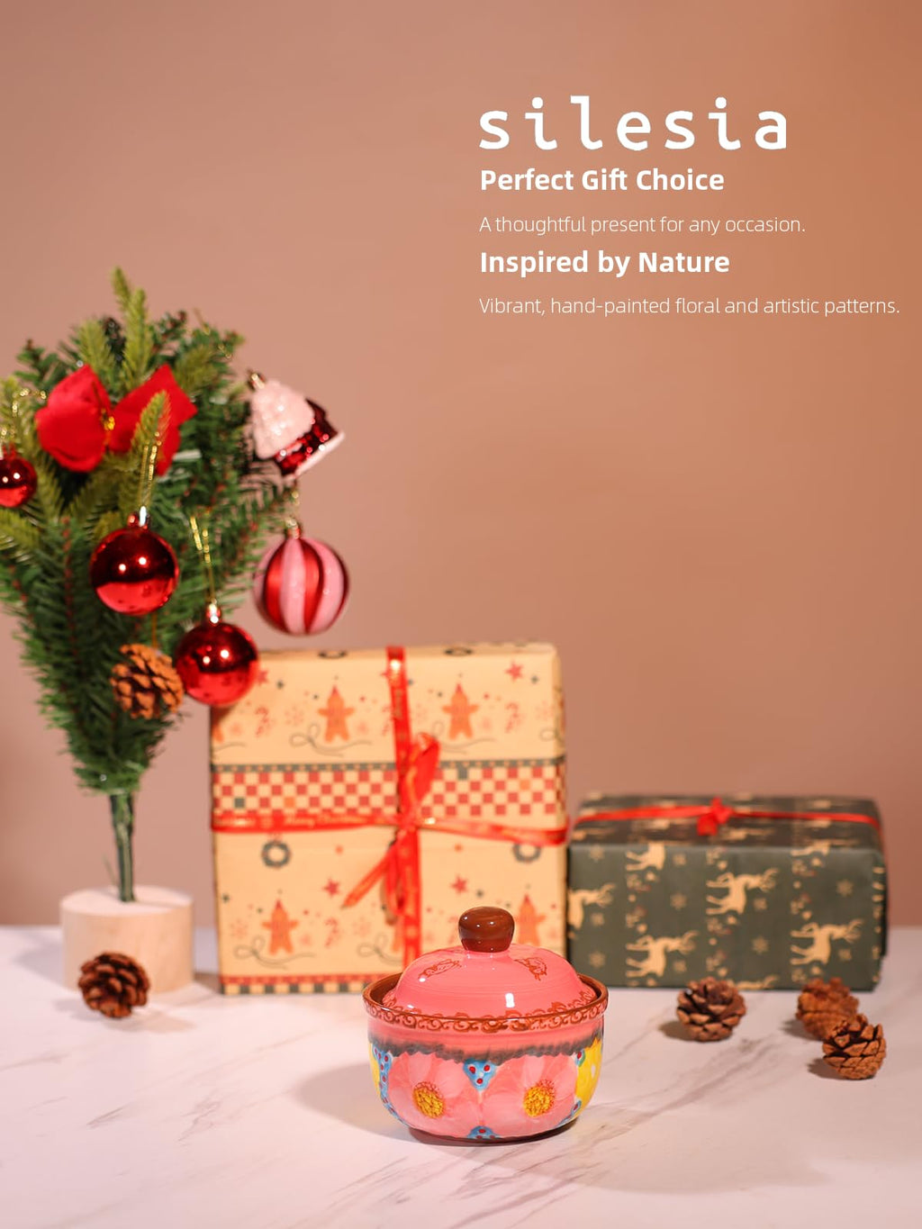 Handmade Sugar Bowl with Lid and Spoon, 10 Ounce Ceramic Hand-Painted Sugar Jar for Kitchen Oven, Dishwasher & Microwave Safe, Glazed