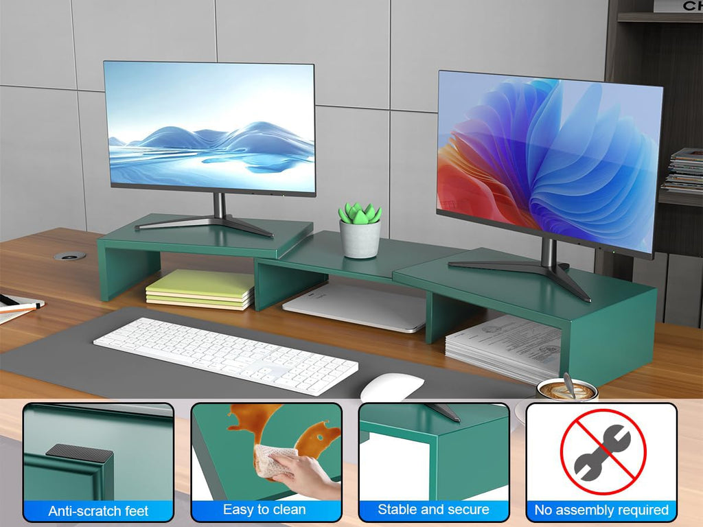 Dual Monitor Stand for Desk, Metal Monitor Riser, Office Supplies and Accessories