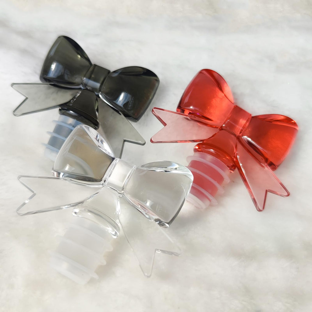 Cute Bowknot Wine Bottle Stoppers - Food-Safe Silicone & Acrylic Resin, Leakproof Seal
