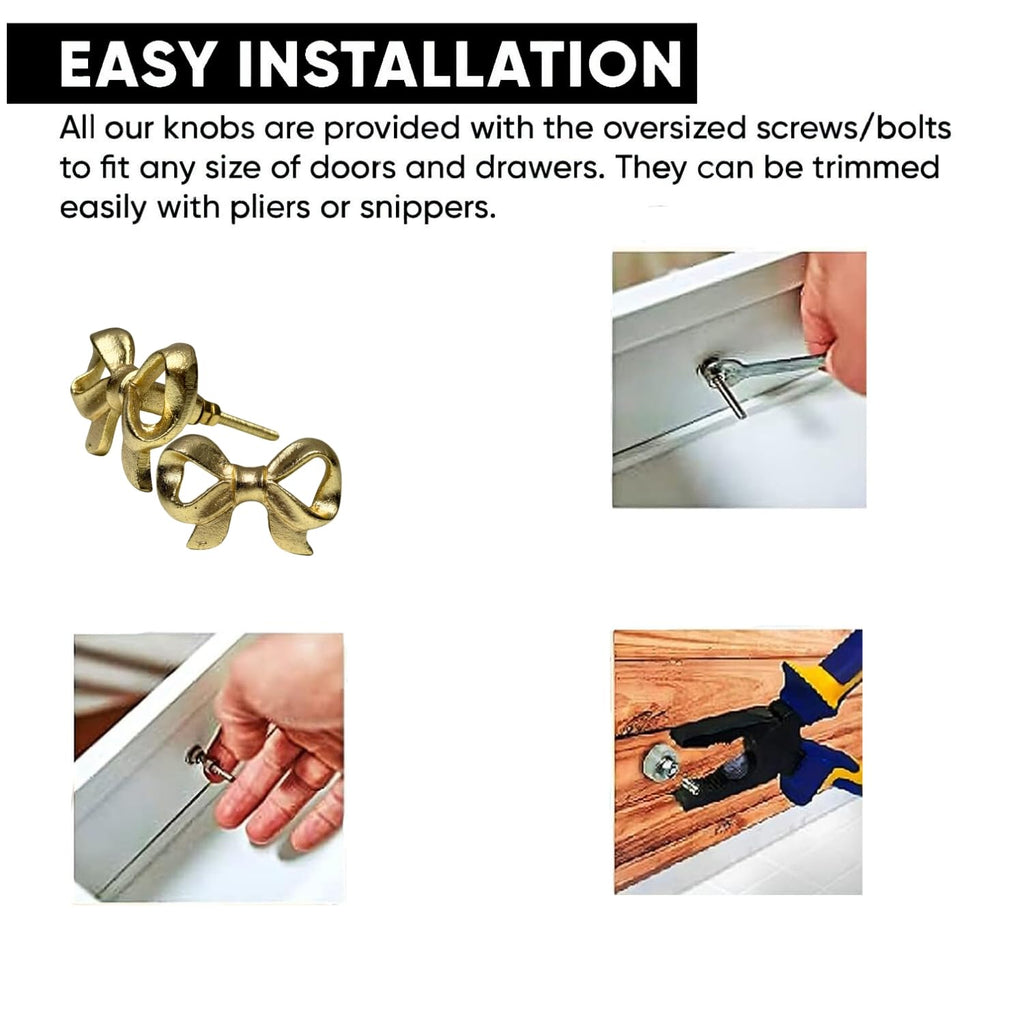Set of 6 Metal Door Knobs - Decorative Door Knobs Bow Tie Handle with Screw | Cupboard Drawer Wardrobe Pulls (2.25" x 1.25" x 1.1") Gold
