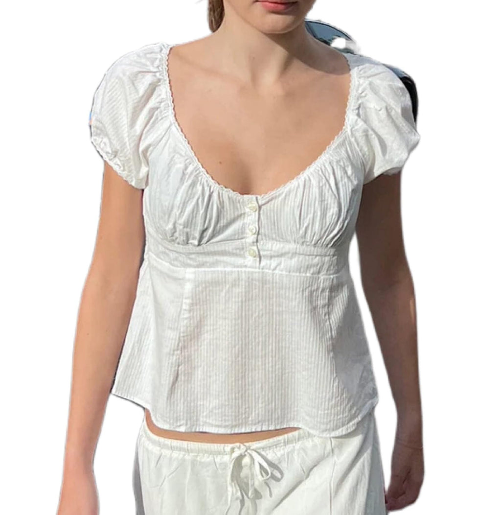 Y2K Short Sleeve Babydoll Tops for Women Cute Aesthetic U Neck Teen Girls Tshirt Ruffle Hem Patchwork Peplum Shirts