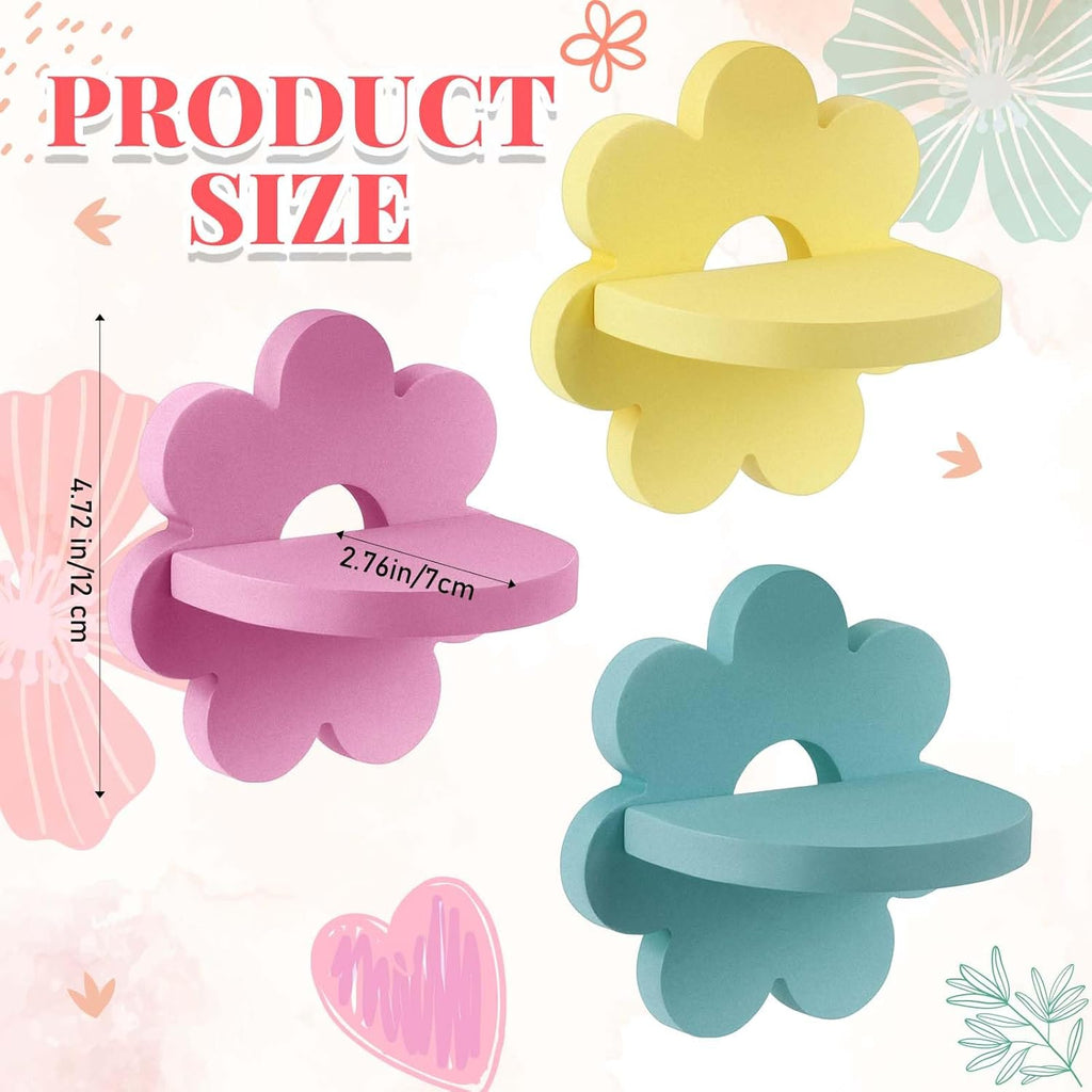 Set of 3 Daisy Flower Floating Shelves â€?Kawaii Boho Wall Decor for Bedroom, Bathroom, Living Room, and Nursery in Yellow, Pink, and Green