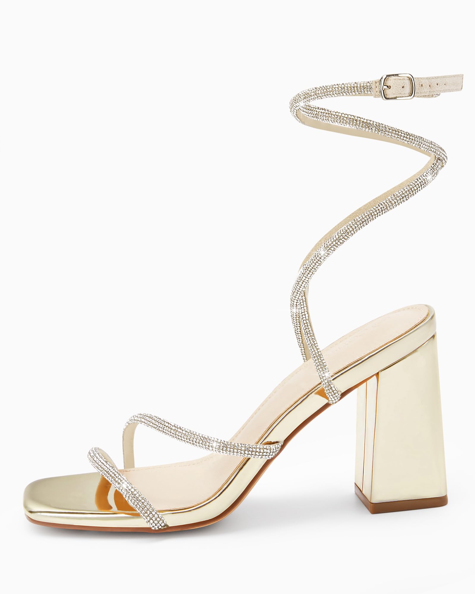 Womens Lace Up Chunky Heels Rhinestone Sandals Square Open Toe High Block Heeled