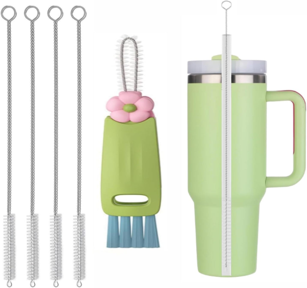 Straw Cleaner Brush Fit for Stanley Cups, Extra Long Straw Cleaner Brush Set for Clear/Metal Drinking Straws, 3 in 1 Cup Lid Straw Cleaner