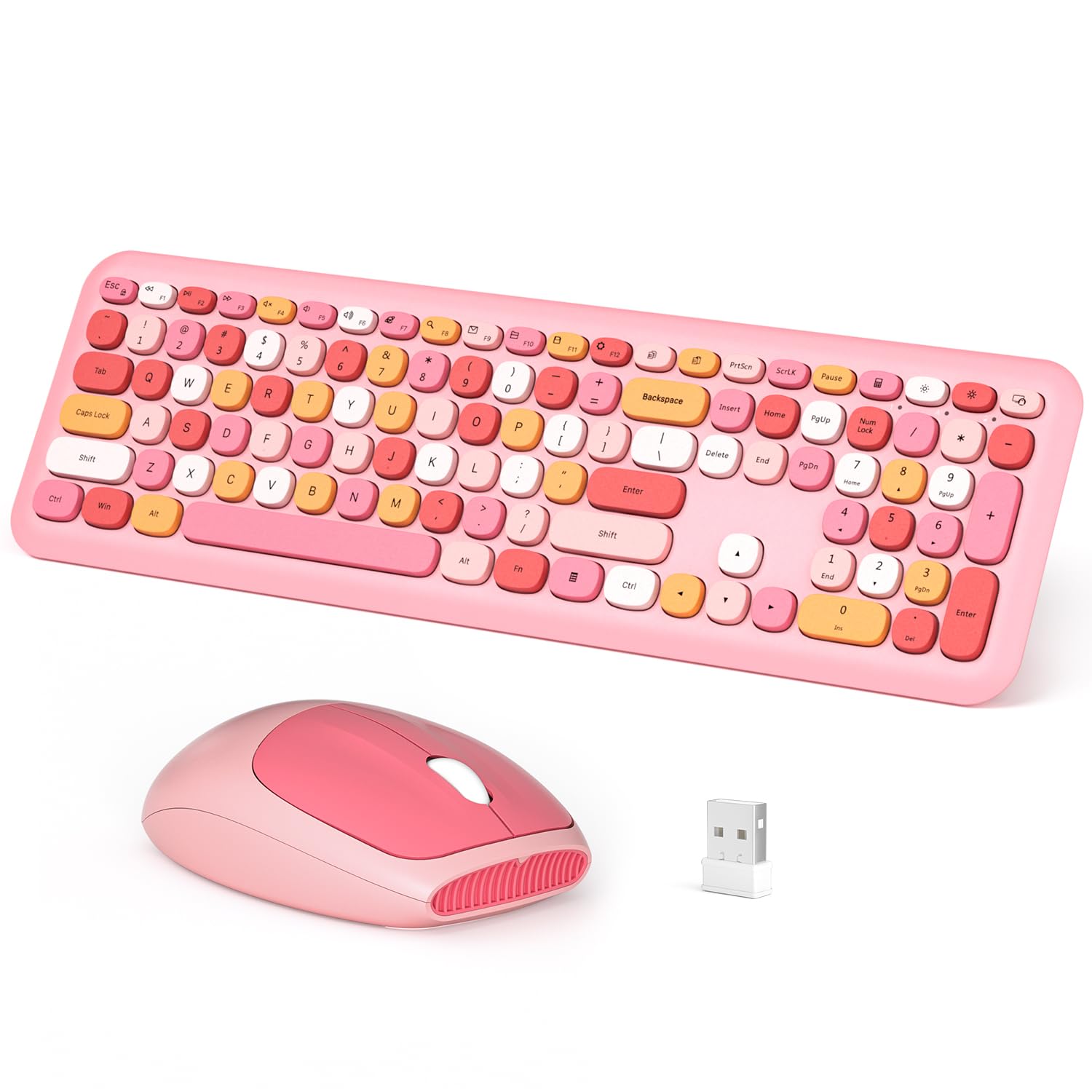 Wireless Keyboard and Mouse Combo, Full-Sized Typewriter Keyboards, Cute Cat Shaped Wireless Mouse, USB Plug and Play for Windows, Computer, PC, Laptop, Desktop