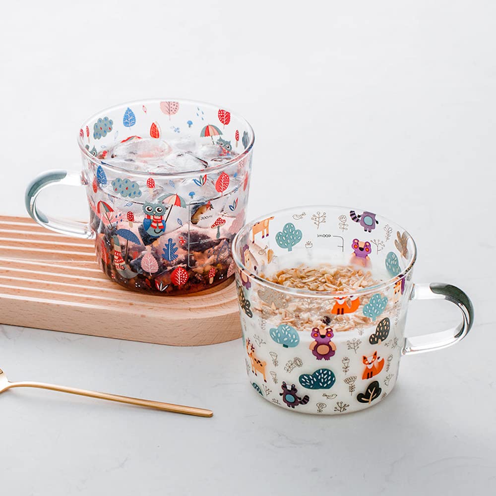 Forest Party Clear Glass Mug with Handles 17oz Cute Glass Measuring Cup