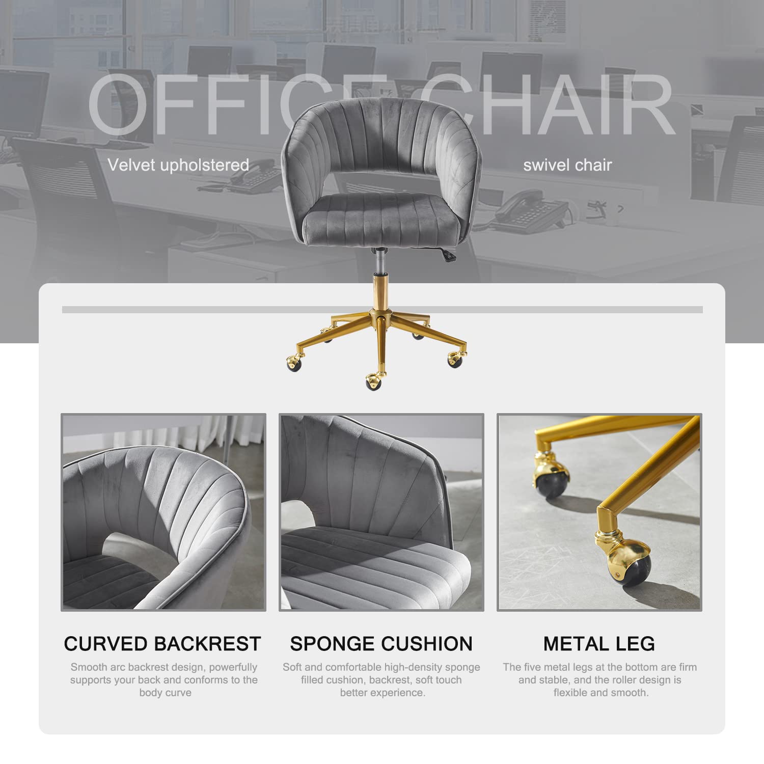 Vanity Velvet Chair, Upholstered Chairs with Adjustable Swivel Wheels