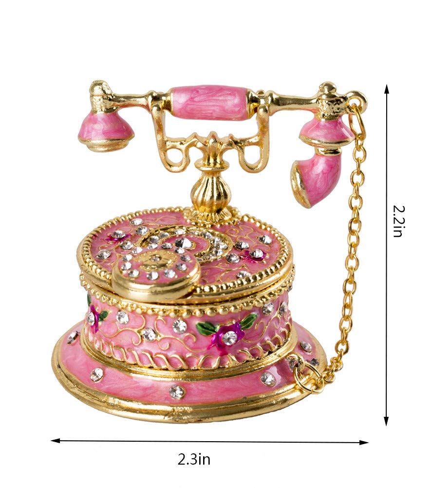 Hand Painted Enameled Decorative Telephone Hinged Jewelry Trinket Bo