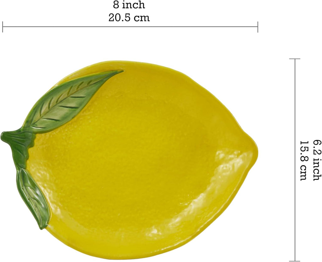 Lemon Shape Handpainted 8 inch Stoneware Salad Plates Set, Set of 4
