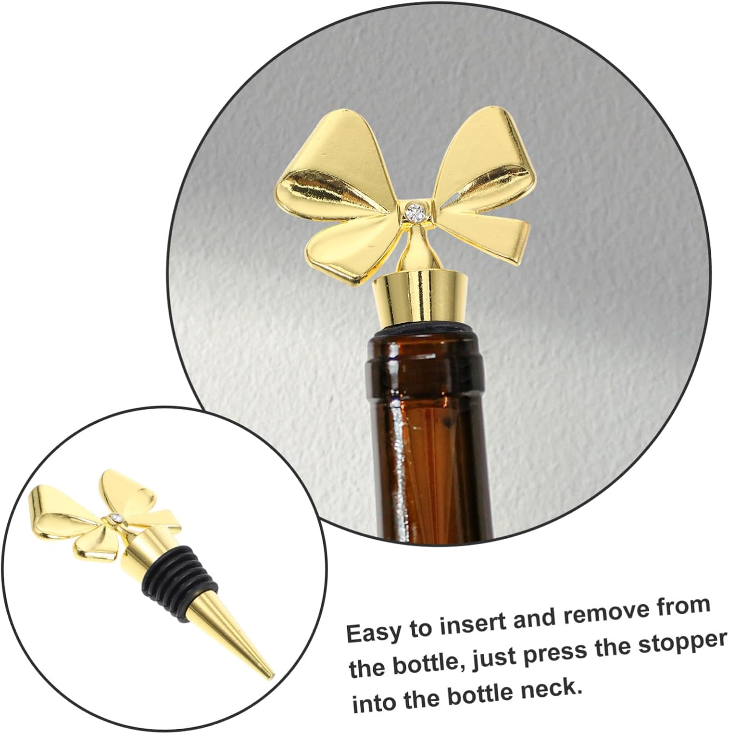 Gold Bow Shaped Bottle Stopper Alloy Silicone Wine Bottle Plug Decorative Wine Beverage Bottle Corks to Keep Fresh