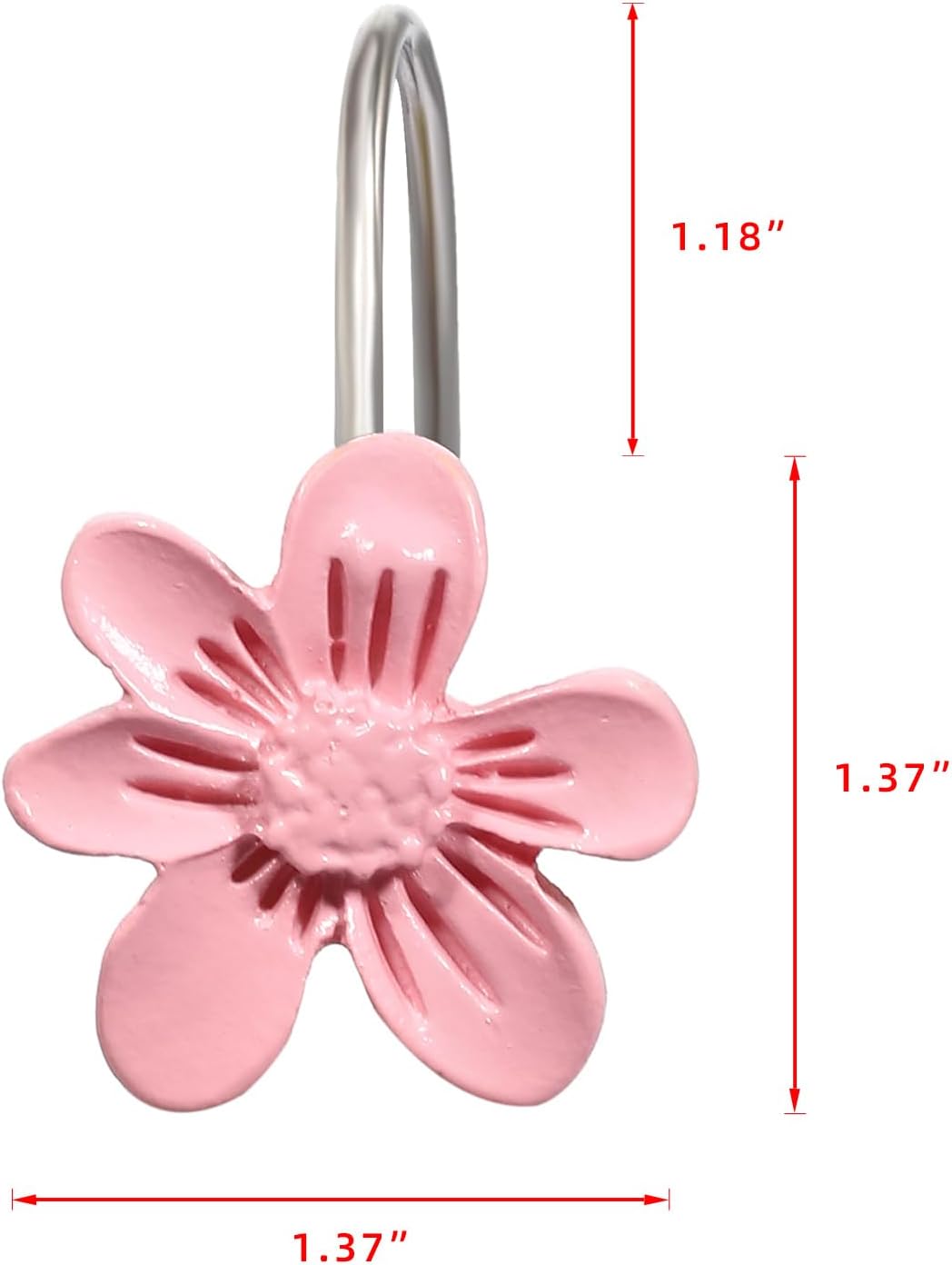 Decorative Shower Curtain Hooks, 12PCS Pink Small Flower Resin Shower Curtain Hooks Rings for Bathroom