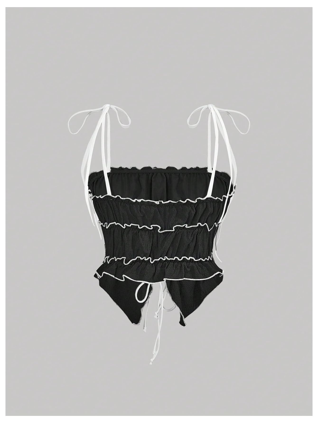 Women's Bow Tie Cami Tops Ruffle Spaghetti Strap Contrast Trim Asymmetrical Camisole Tank