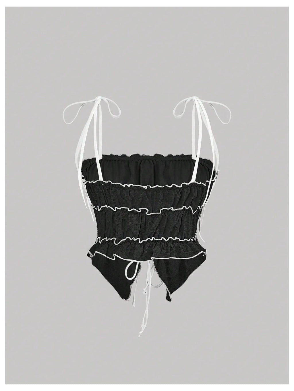 Women's Bow Tie Cami Tops Ruffle Spaghetti Strap Contrast Trim Asymmetrical Camisole Tank