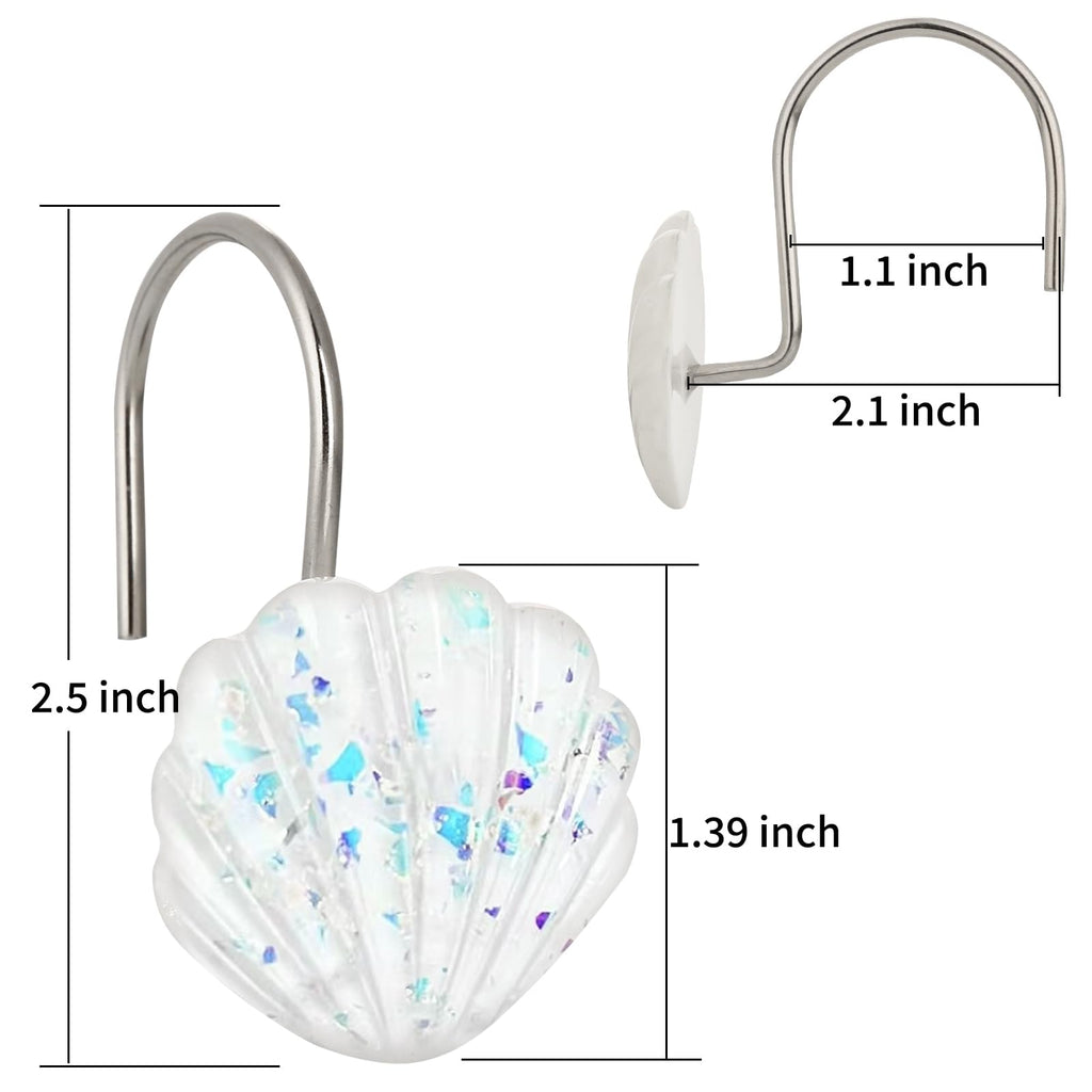 Seashell Shower Curtain Hooks, 12PCS Stainless Steel Anti Rust Starfish and Seashell Decorative Shower Hooks Ocean Theme Shower Curtain Hooks for Home Bathroom