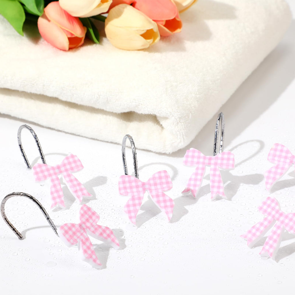 Pink Bow Shower Curtain Hooks Metal Rustproof Curtain Hangers