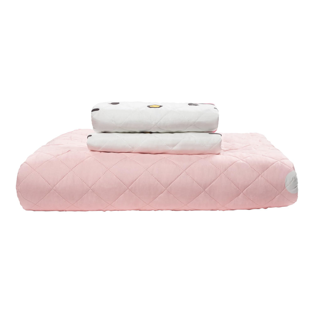Hello Kitty Pink Stripes & Hearts Quilt & Sham Set - Super Soft Lightweight Bedspread Set