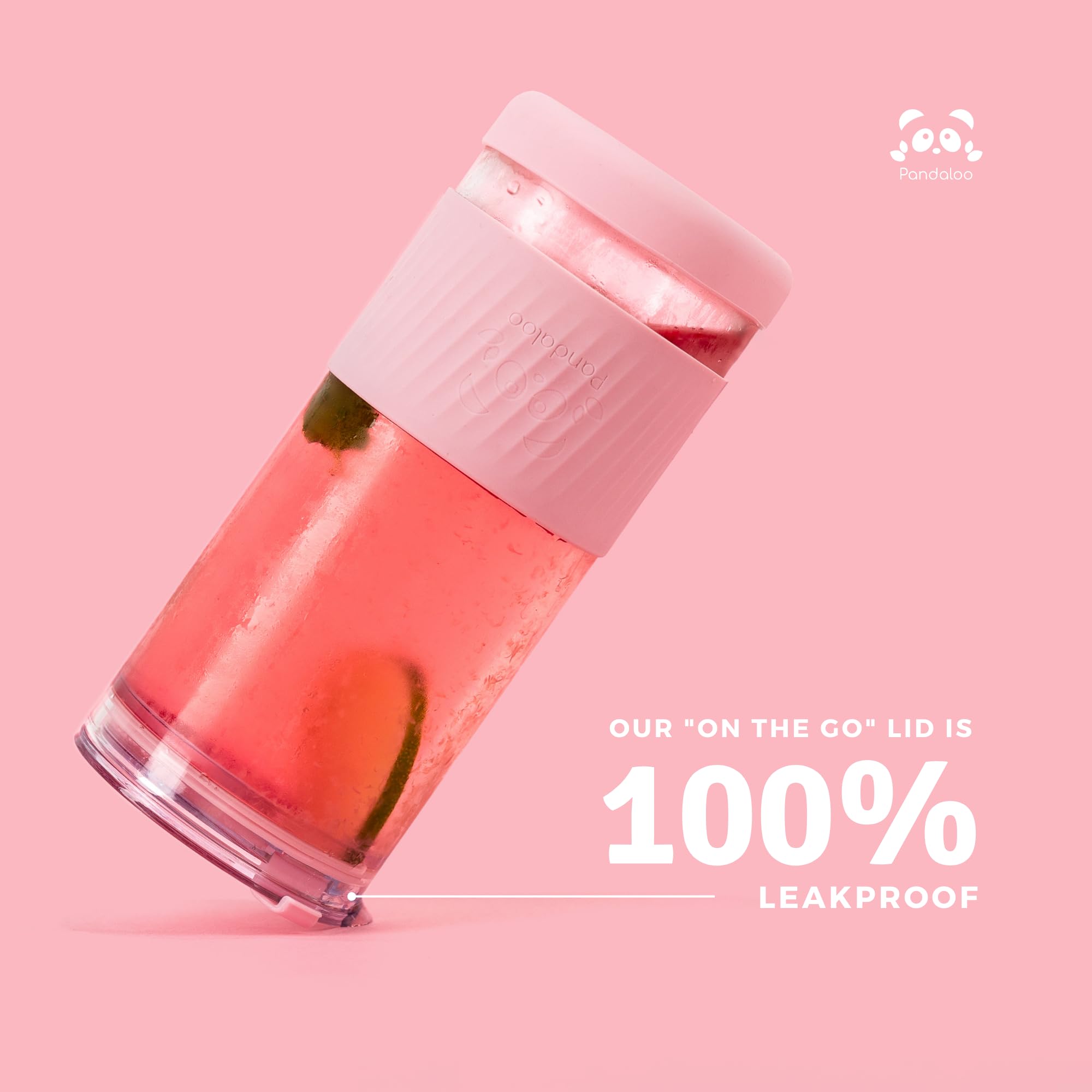 Pandaloo® Glass Cups With Lids and Straws -20 Fl Oz- Perfect Size Iced Coffee Cup - Smoothie Cup With Bamboo Lid and On the go Lid - Glass Tumbler With Straw