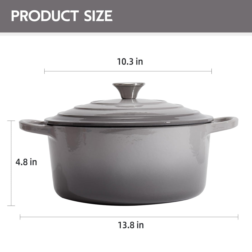 Enameled Cast Iron Dutch Oven with Lid - Big Dual Handles - Round Pot for Versatile Cooking 6 Quart