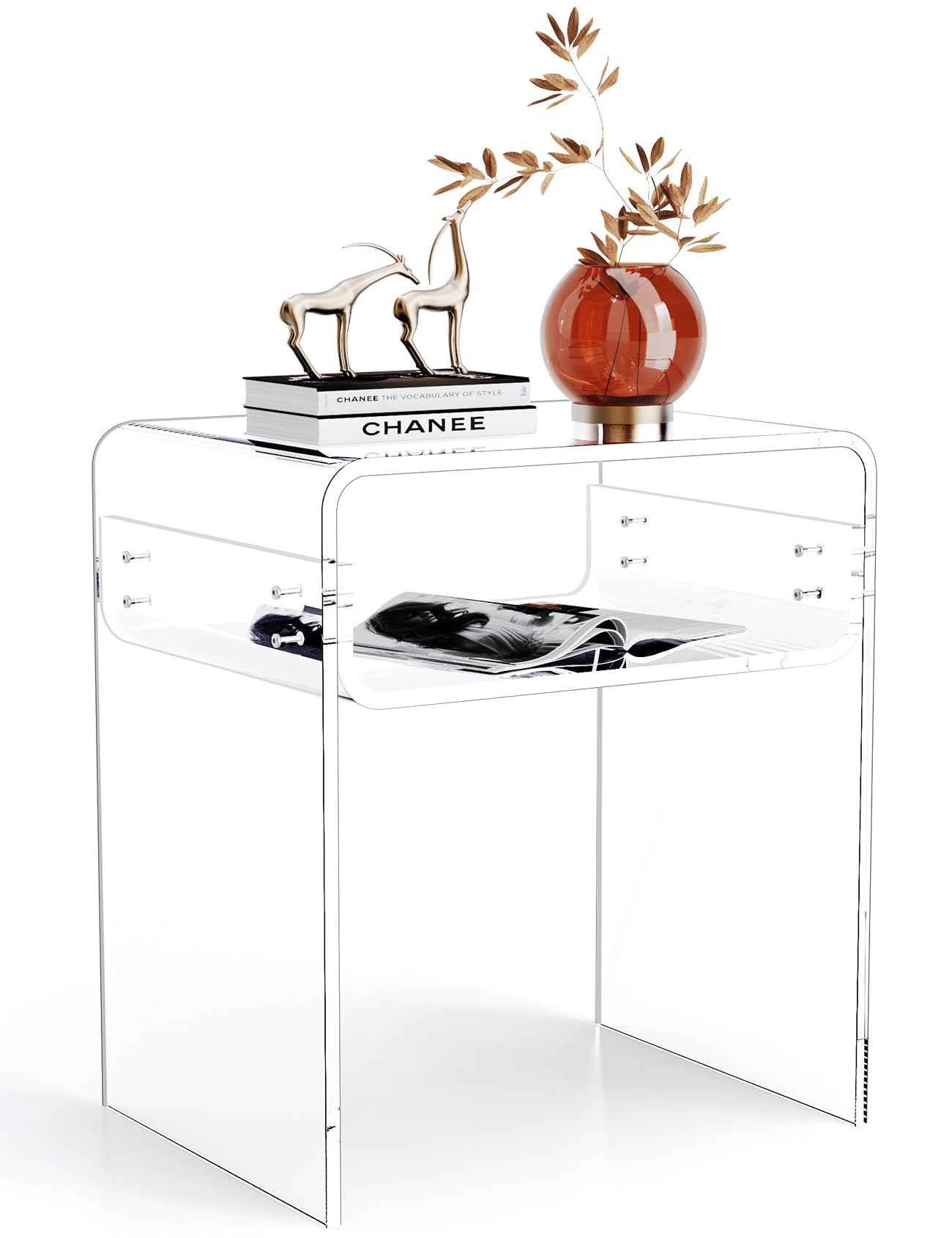 Clear Acrylic End Table 2-Tier Bedside nightstand