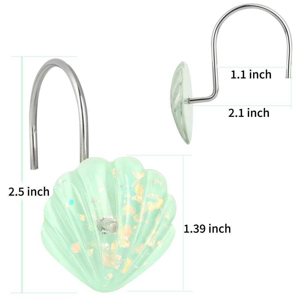 Seashell Shower Curtain Hooks, 12PCS Stainless Steel Anti Rust Starfish and Seashell Decorative Shower Hooks Ocean Theme Shower Curtain Hooks for Home Bathroom