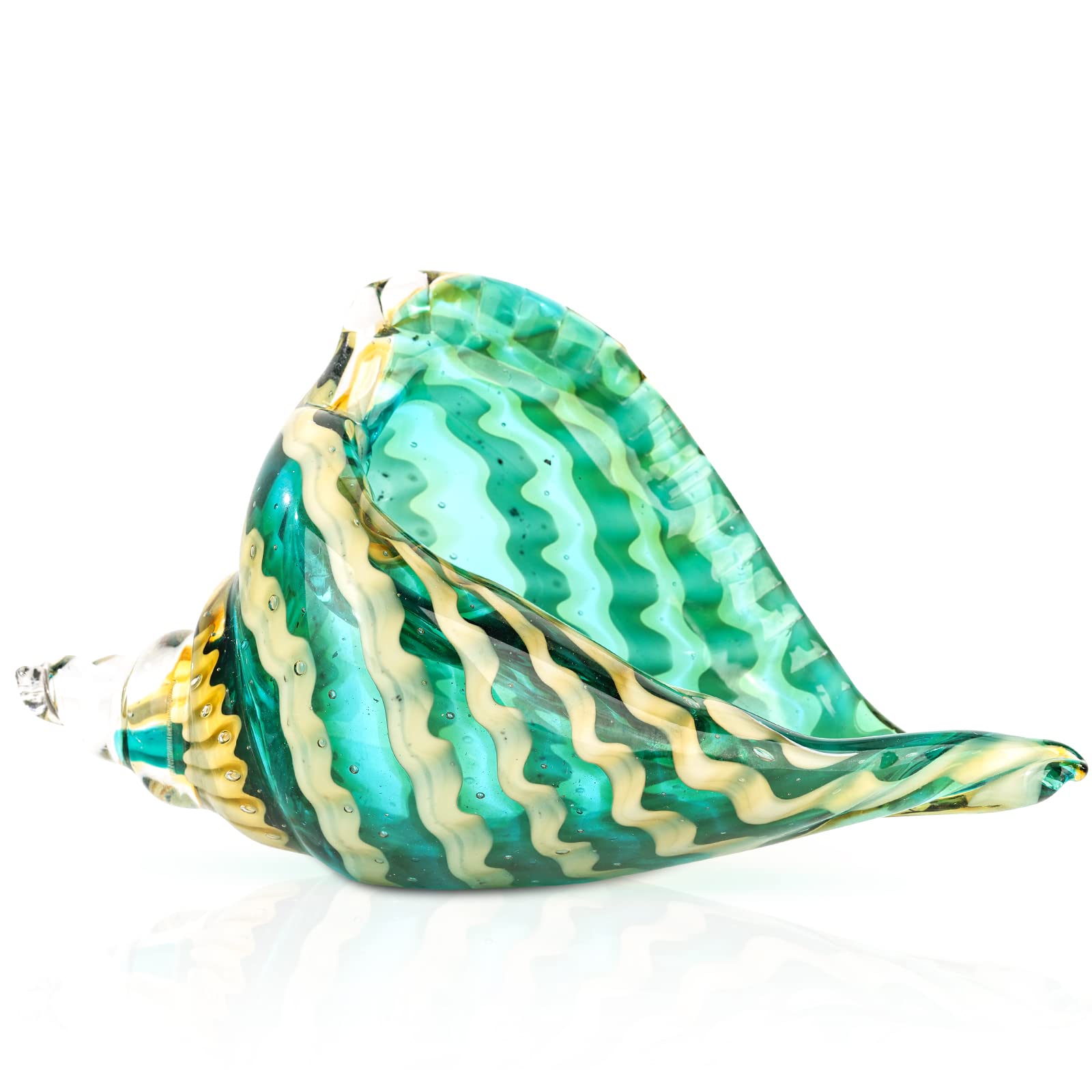Hand Blown Glass Conch - Coastal Home Decor Conch Corners, Glass Art Conch Sculptures, Office Decor Blown Glass Art, Living Room Table Centerpieces, Bathroom Shelf Tops And Cabinet Decor