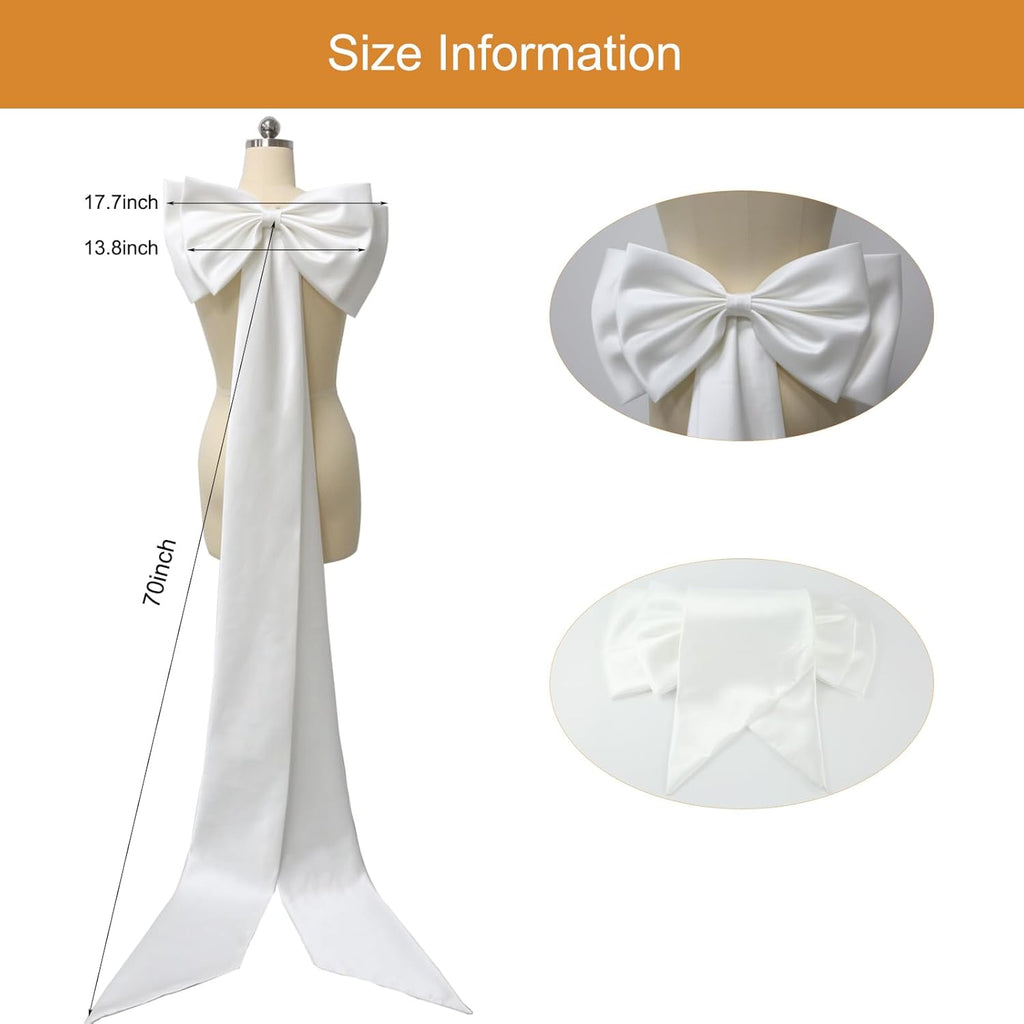 Detachable Big Bow Long Train Satin Bowknot Sweep Train Waist Sash Belt Bowknot for Wedding Formal Dress