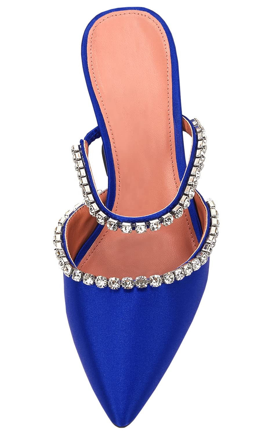 Women's Pointed Toe Strappy Heels Crystal Satin Heeled Mules Shoes