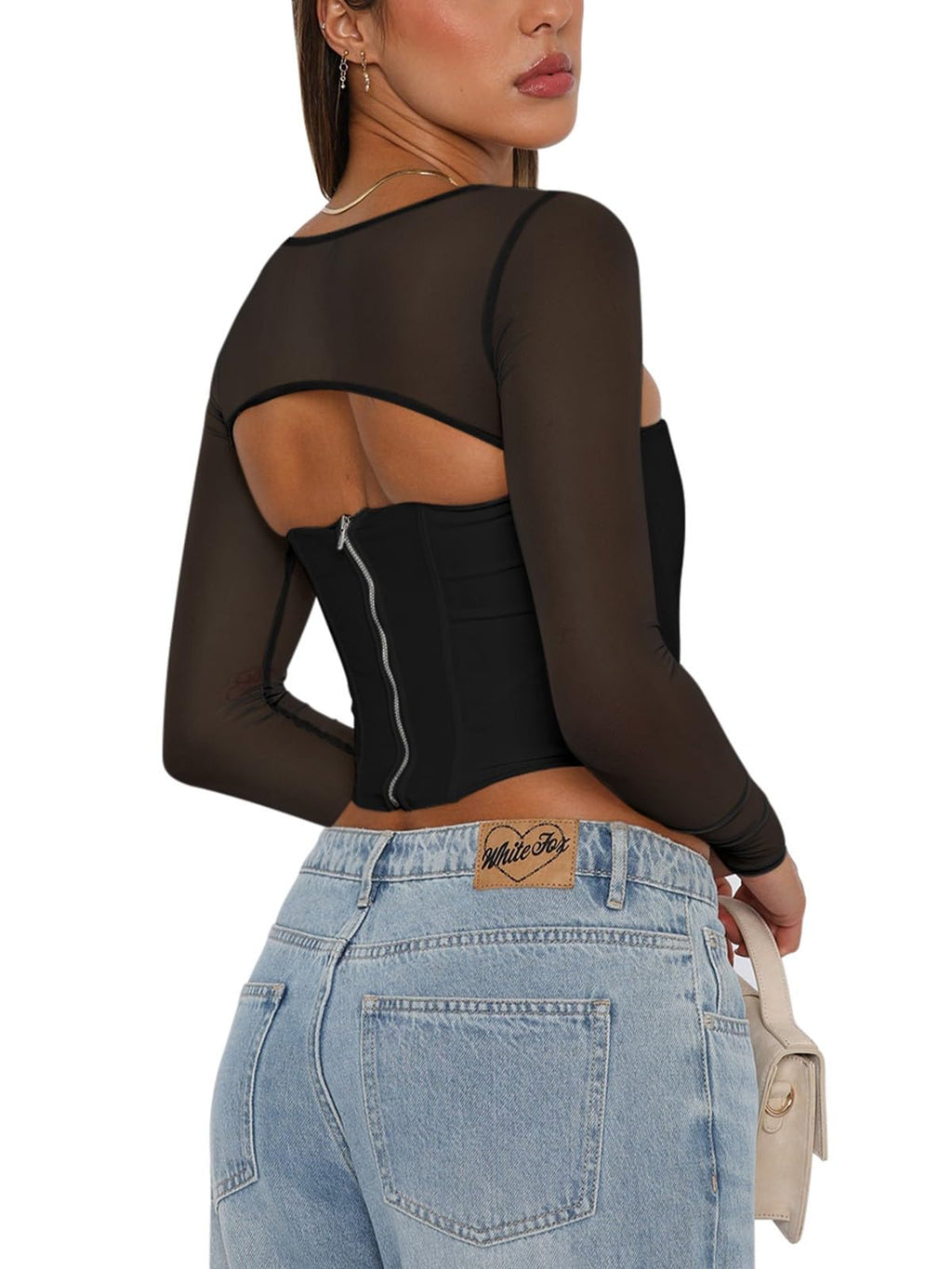Women's Sexy Sheer Long-Sleeve Corset â€?Y2K Square Neck, Cropped Party Top