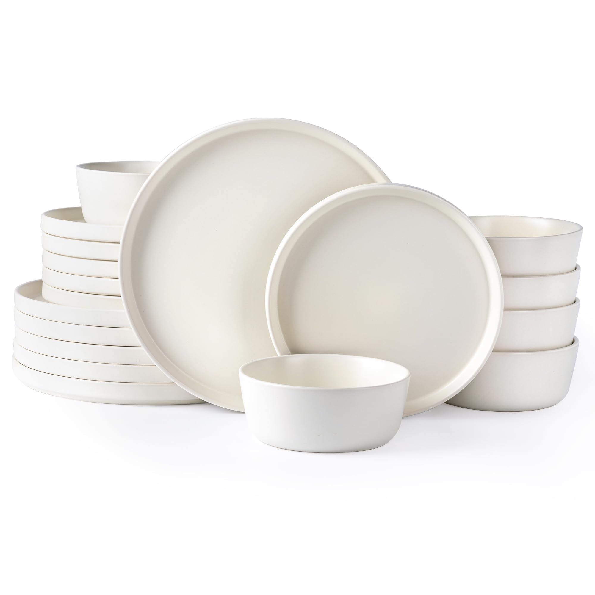 Ceramic Dinnerware Sets for 4, Modern Flat Stoneware Plates and Bowls Sets,Chip and Crack Resistant | Dishwasher & Microwave Safe Dishes Set, Scratch Resistant- Service for 4 (12pc)